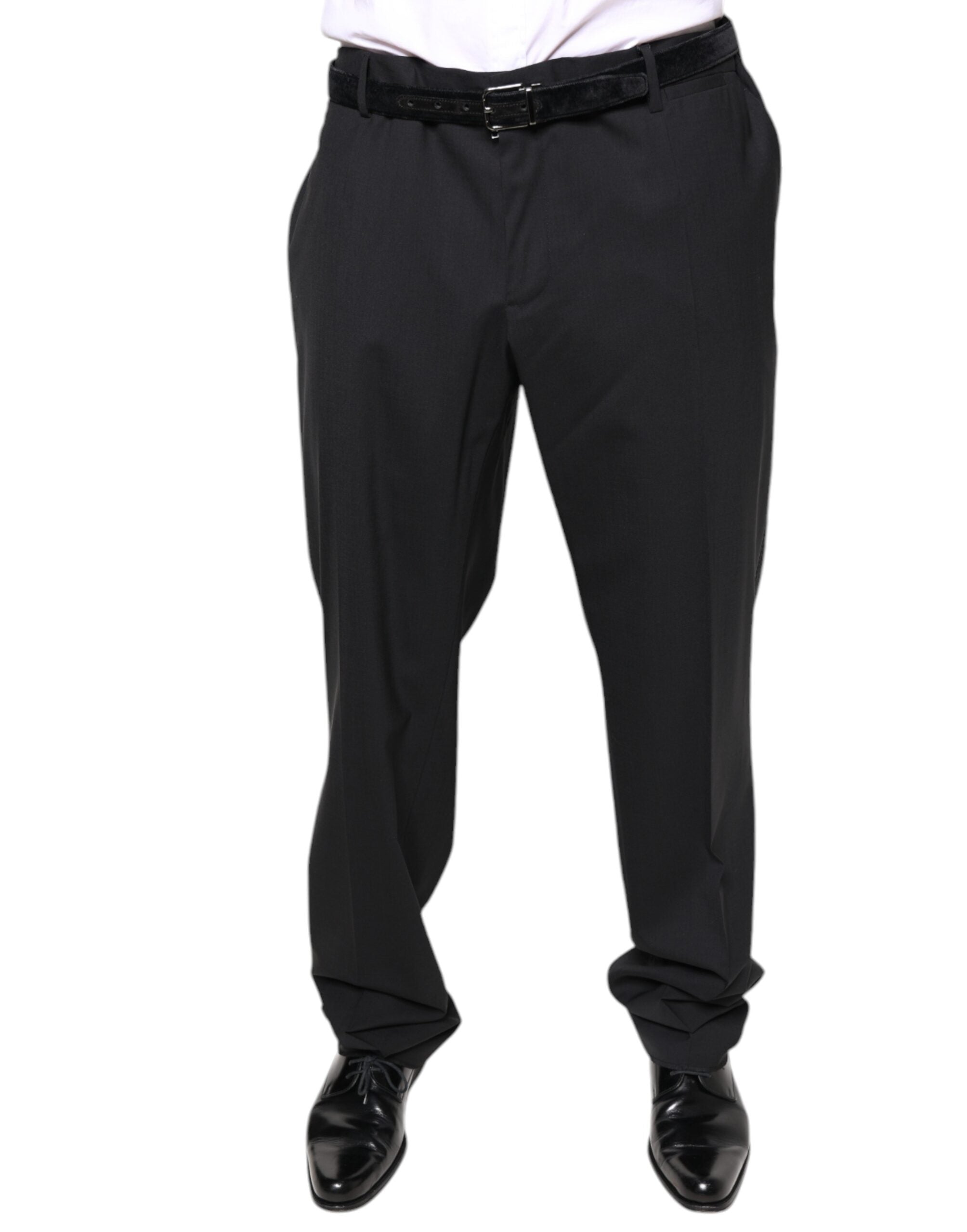 Pantalon homme Dolce & Gabbana en laine noire pour costume formel, vue de face sur un fond neutre.