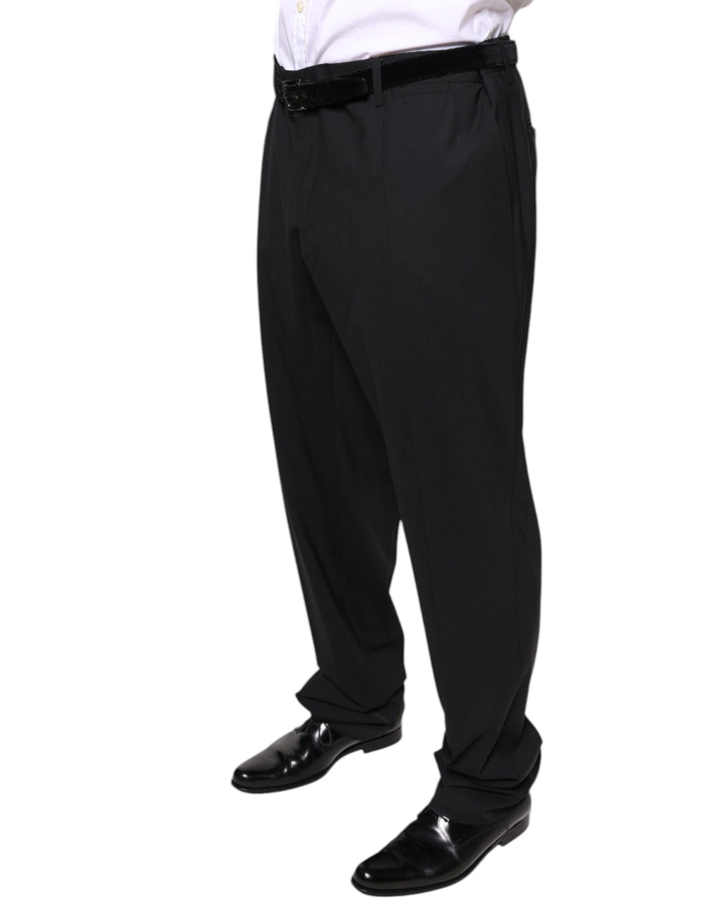 Pantalon homme Dolce & Gabbana en laine noire, pantalon de costume formel pour homme, vue de l'avant.