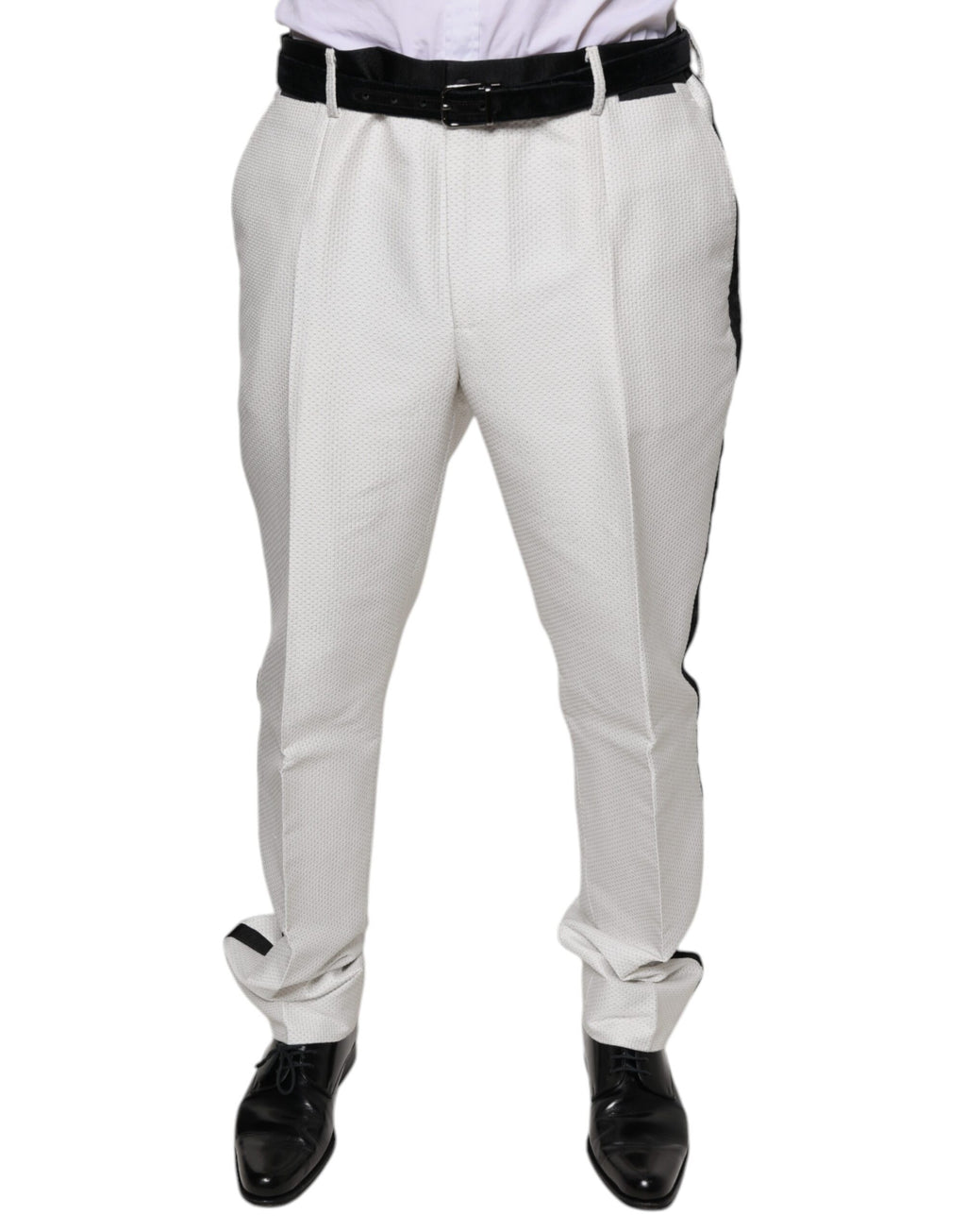 Pantalon de costume en polyester blanc Dolce & Gabbana pour homme, style formel et élégant, vue de face.