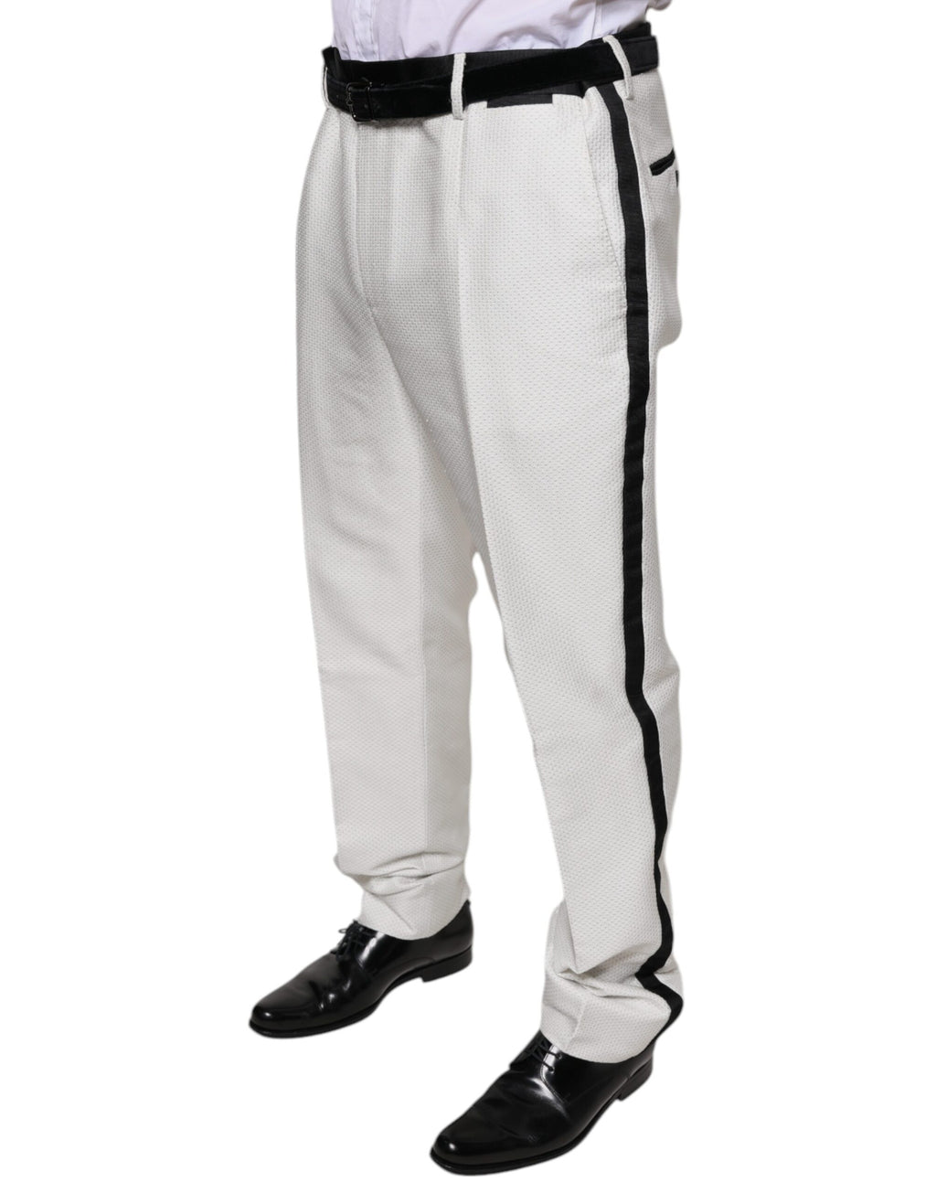 Pantalon formel blanc en polyester de Dolce & Gabbana, classique et élégant, pour femme, avec coupe droite.