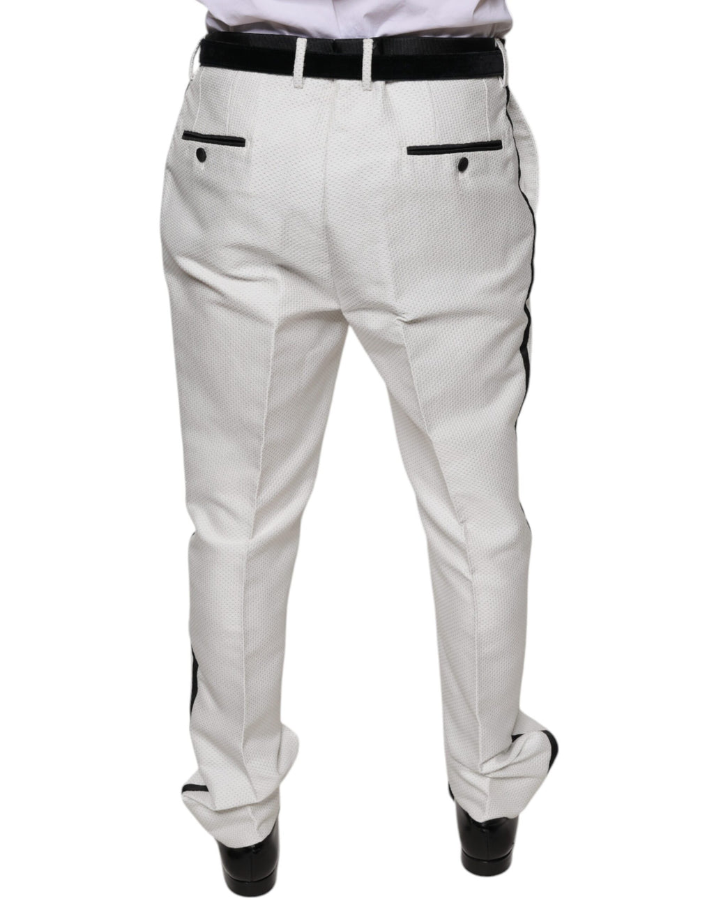 Pantalon de costume en polyester blanc Dolce & Gabbana, style formel pour femme, avec coupe élégante et détails raffinés.