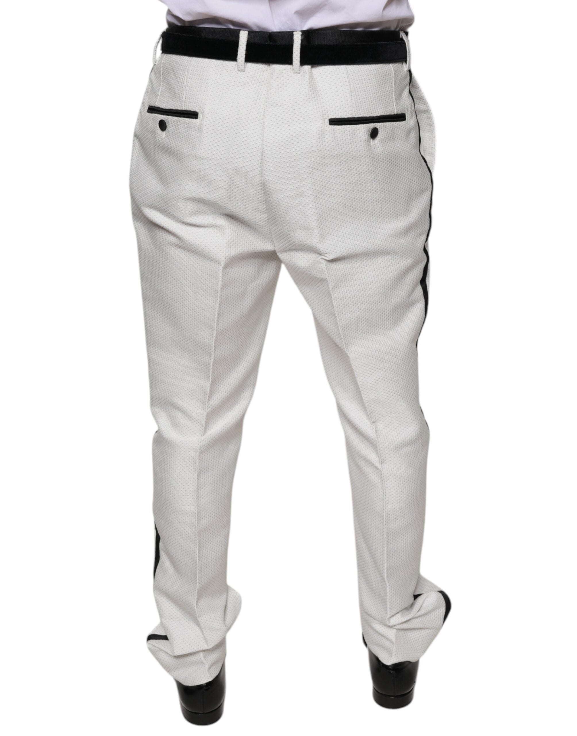 Pantalon de costume en polyester blanc Dolce & Gabbana, style formel pour femme, avec coupe élégante et détails raffinés.