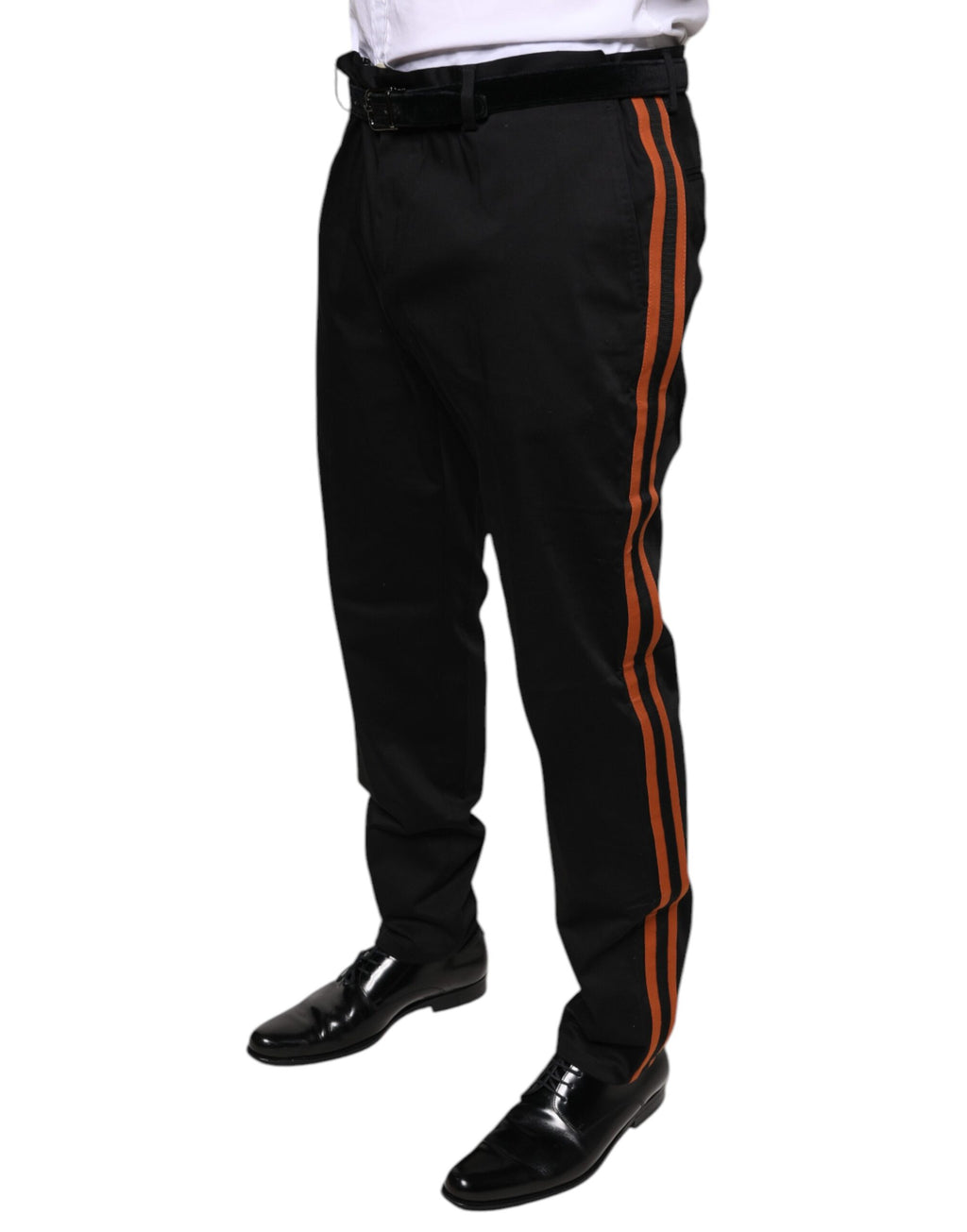 Pantalon homme Dolce & Gabbana en coton stretch noir, coupe skinny élégante et ajustée.