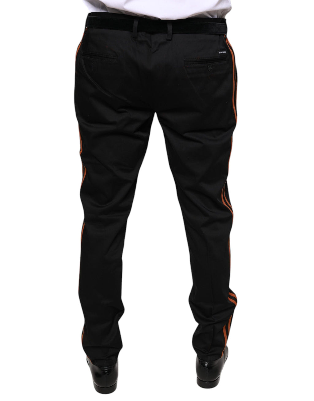 Pantalon homme Dolce & Gabbana en coton stretch noir, coupe slim, pantalon habillé élégant pour homme.