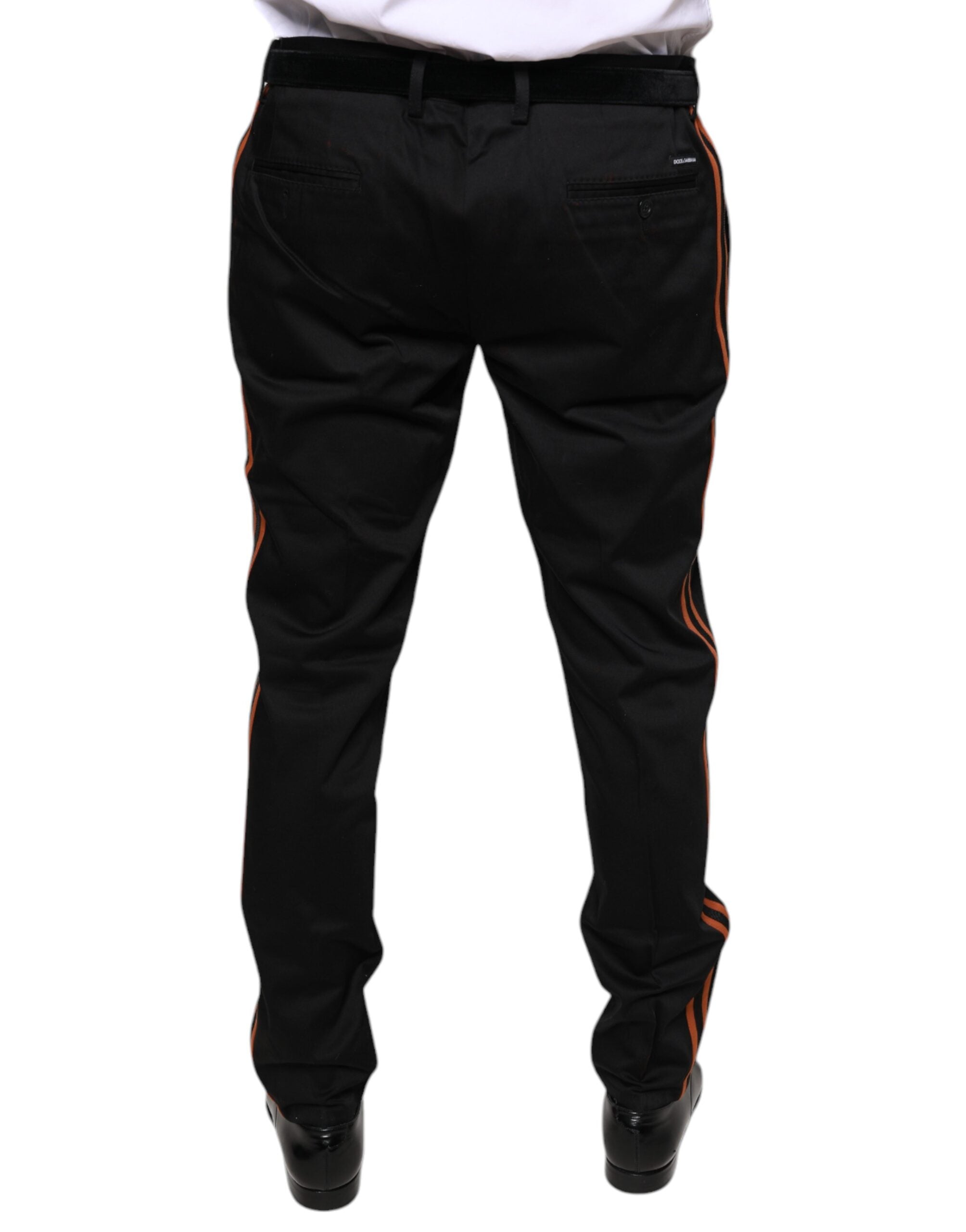 Pantalon homme Dolce & Gabbana en coton stretch noir, coupe slim, pantalon habillé élégant pour homme.