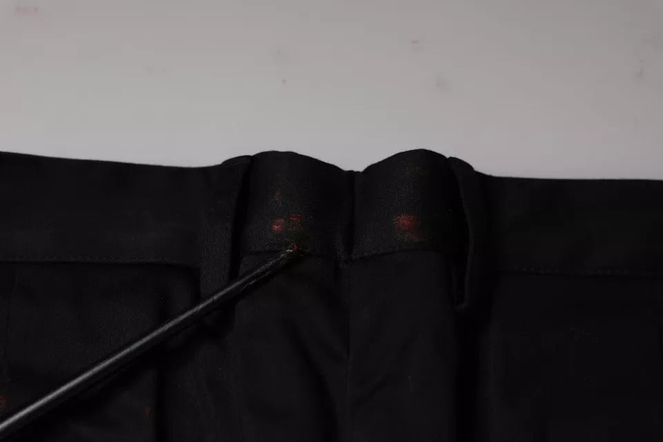 Pantalon homme Dolce & Gabbana en coton noir, skinny, stretch, pantalon de costume élégant avec fermeture éclair et poches.