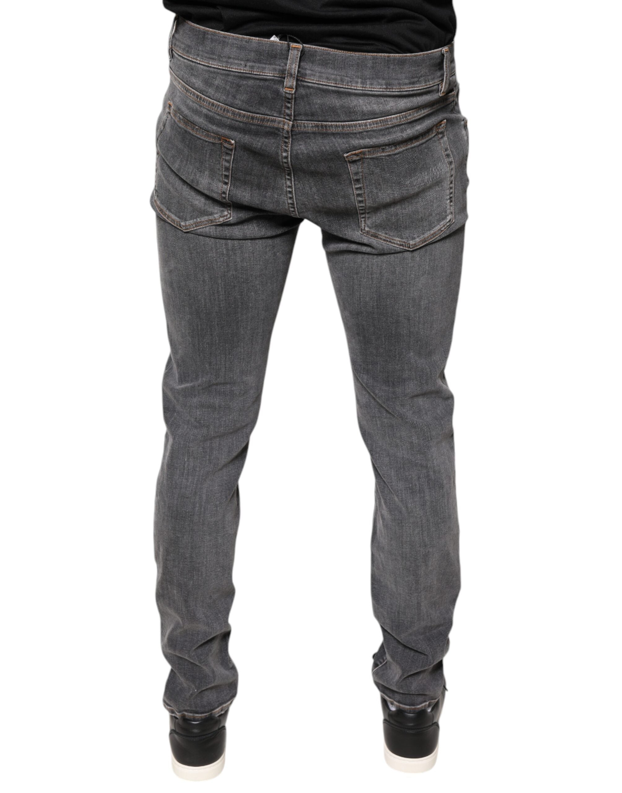 Jeans skinny en denim extensible gris foncé de Dolce & Gabbana, coton, visible avec poches et fermeture éclair.