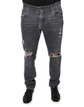 Jeans skinny en denim coton gris foncé tacheté de Dolce & Gabbana, coupe ajustée et déchirures tendance.