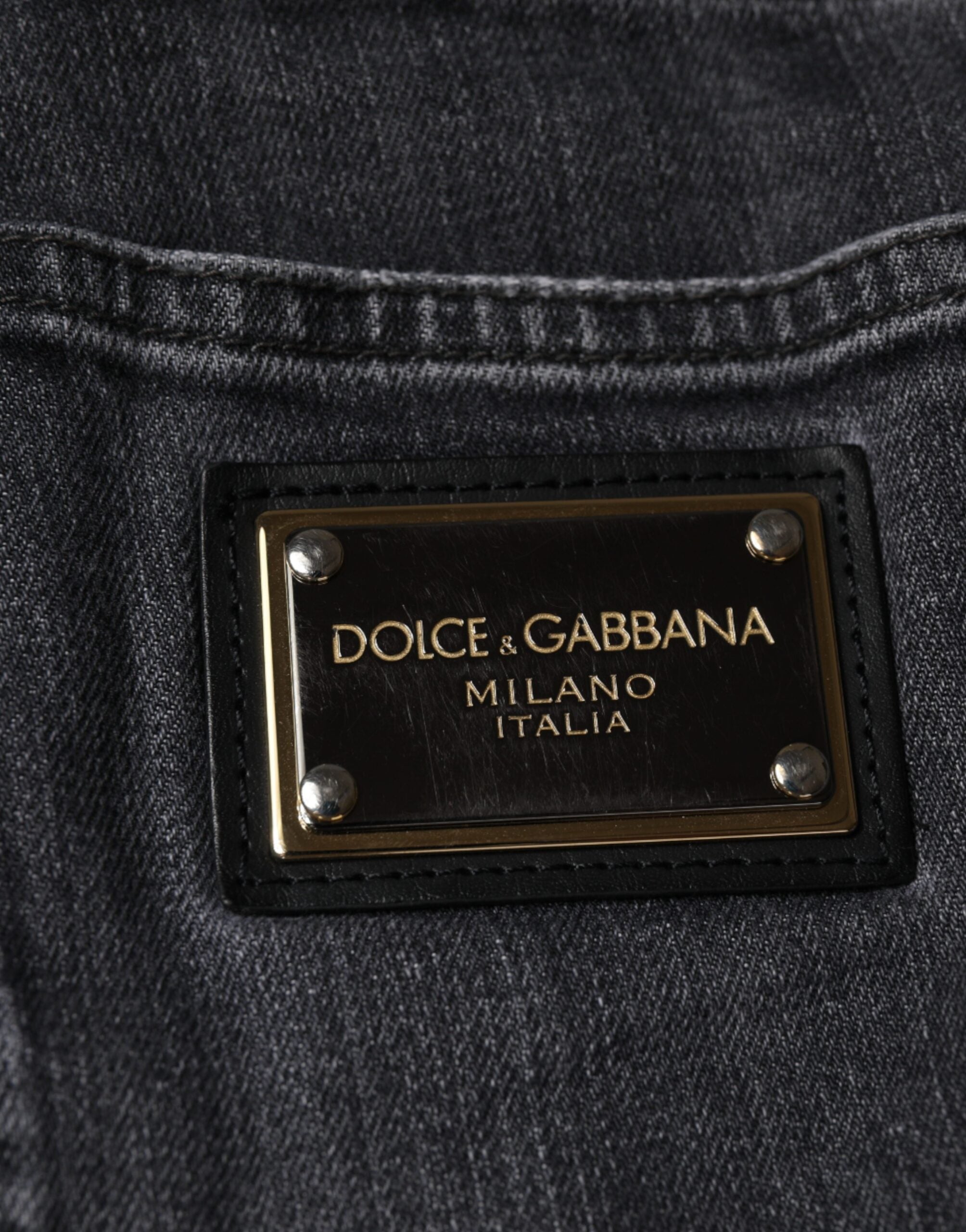 Jeans skinny en denim coton gris foncé déchiré de Dolce & Gabbana, style décontracté et tendance.