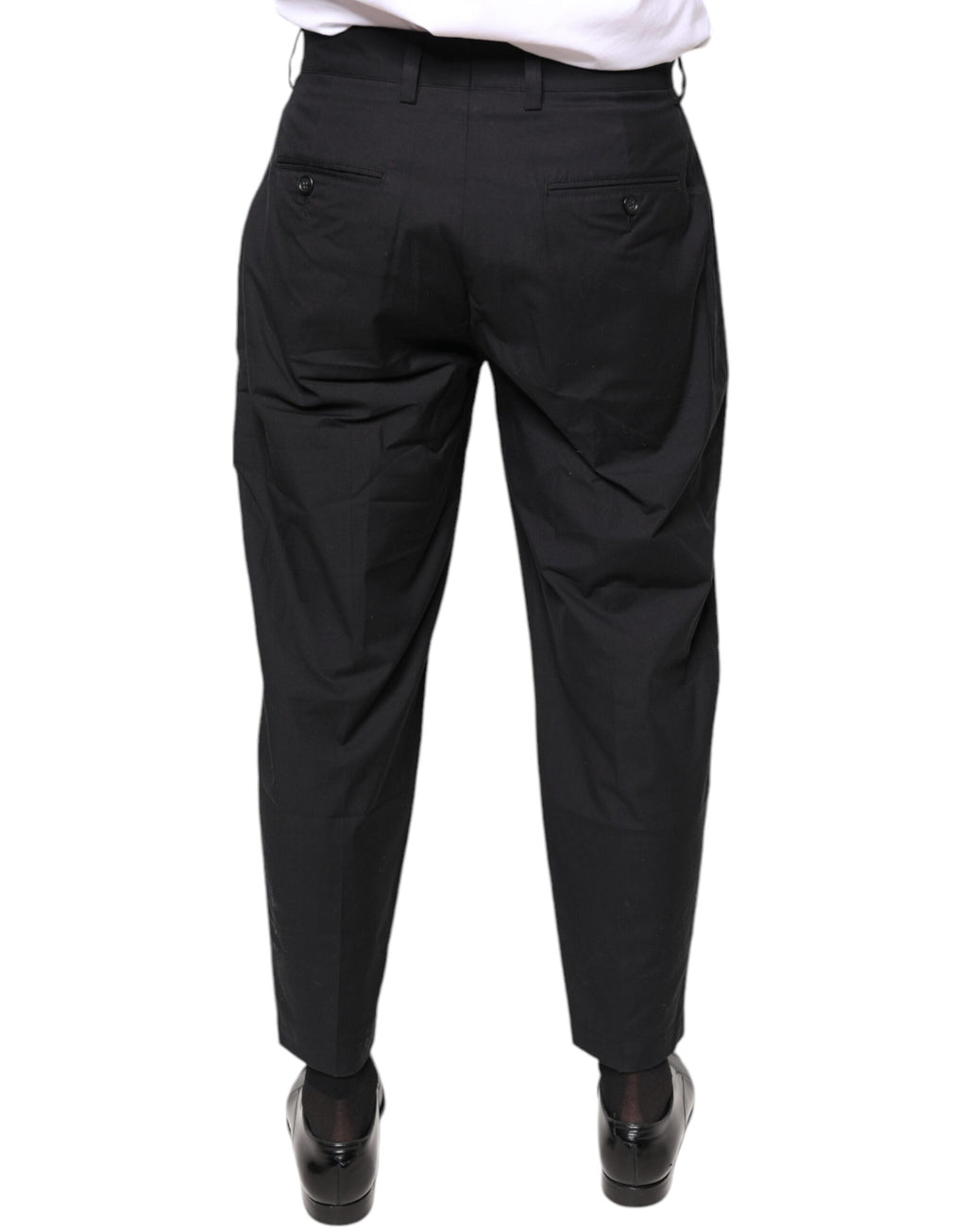 Pantalon homme Dolce & Gabbana en coton noir avec motif couronne, coupe élégante et moderne.