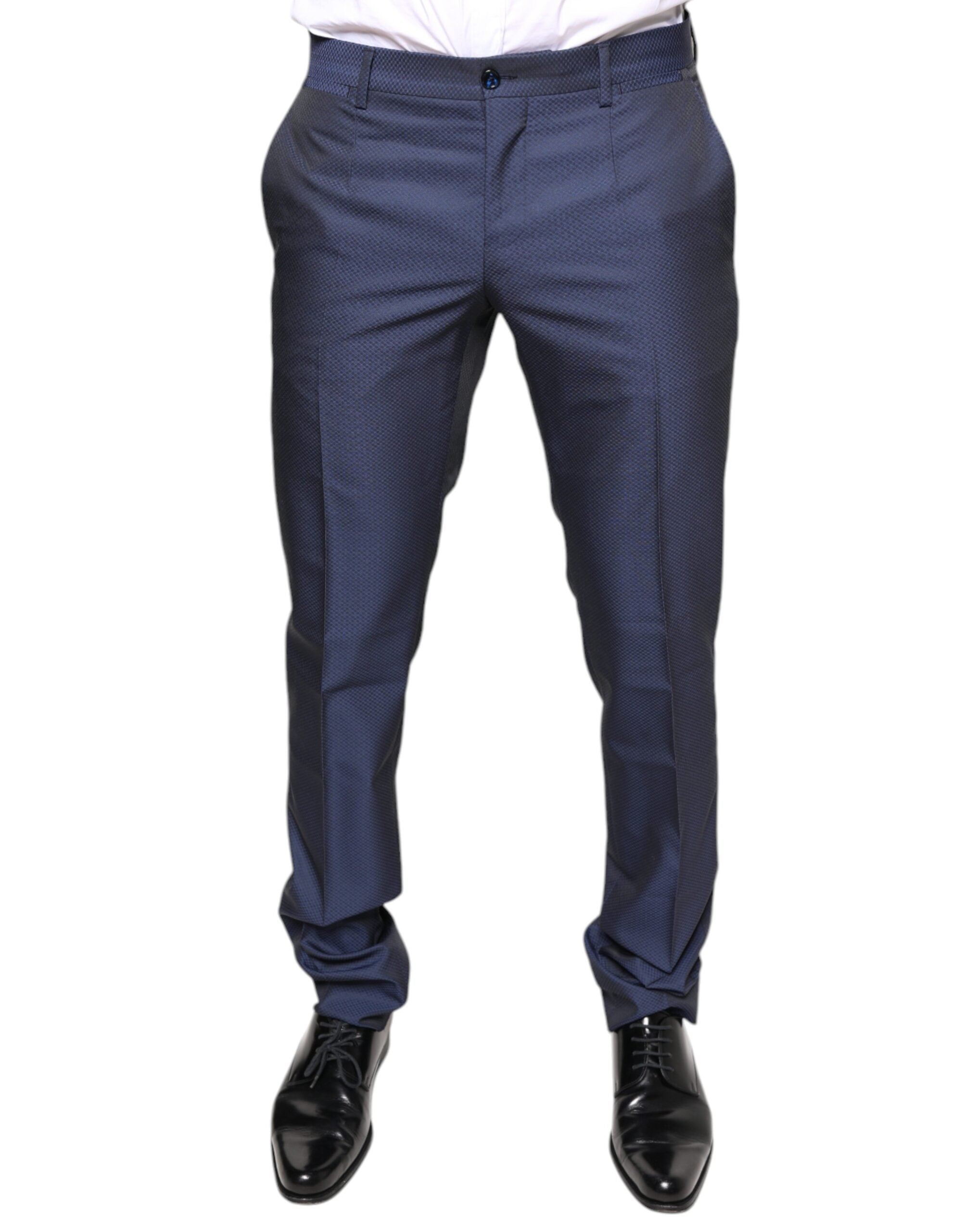 Pantalon de smoking formel en polyester bleu Dolce & Gabbana, coupe élégante et classique, pour occasion spéciale.