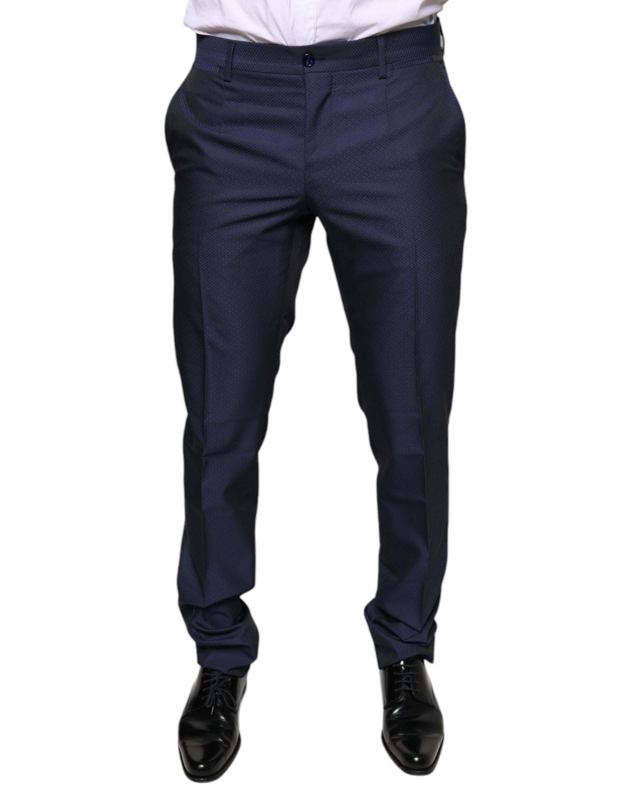 Pantalon de smoking formel en polyester bleu Dolce & Gabbana, élégant et ajusté, pour homme.