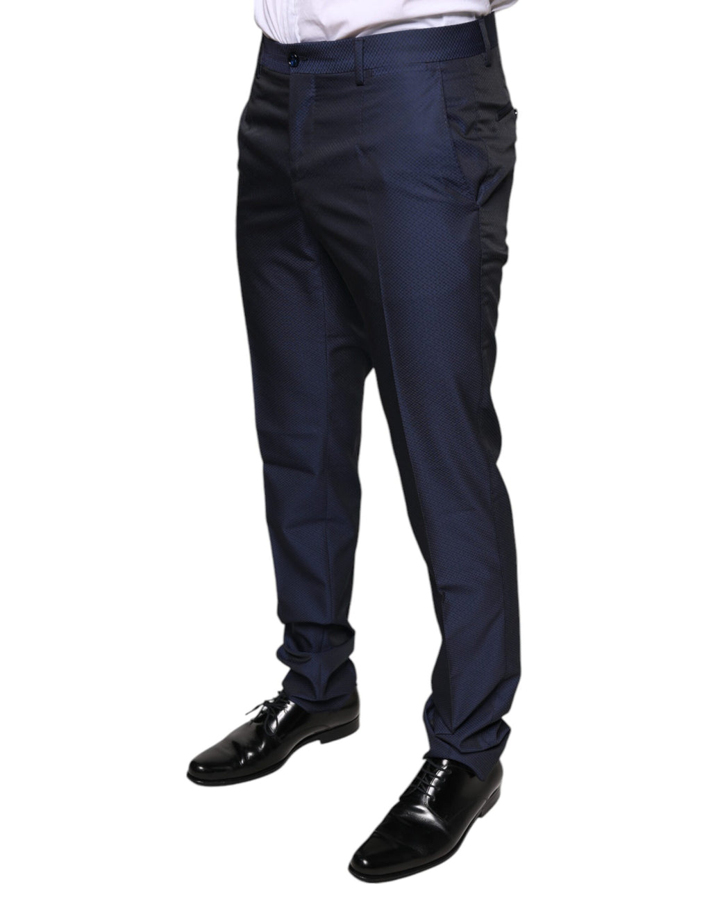 Pantalon de smoking formel en polyester bleu de Dolce & Gabbana, style élégant et sophistiqué.