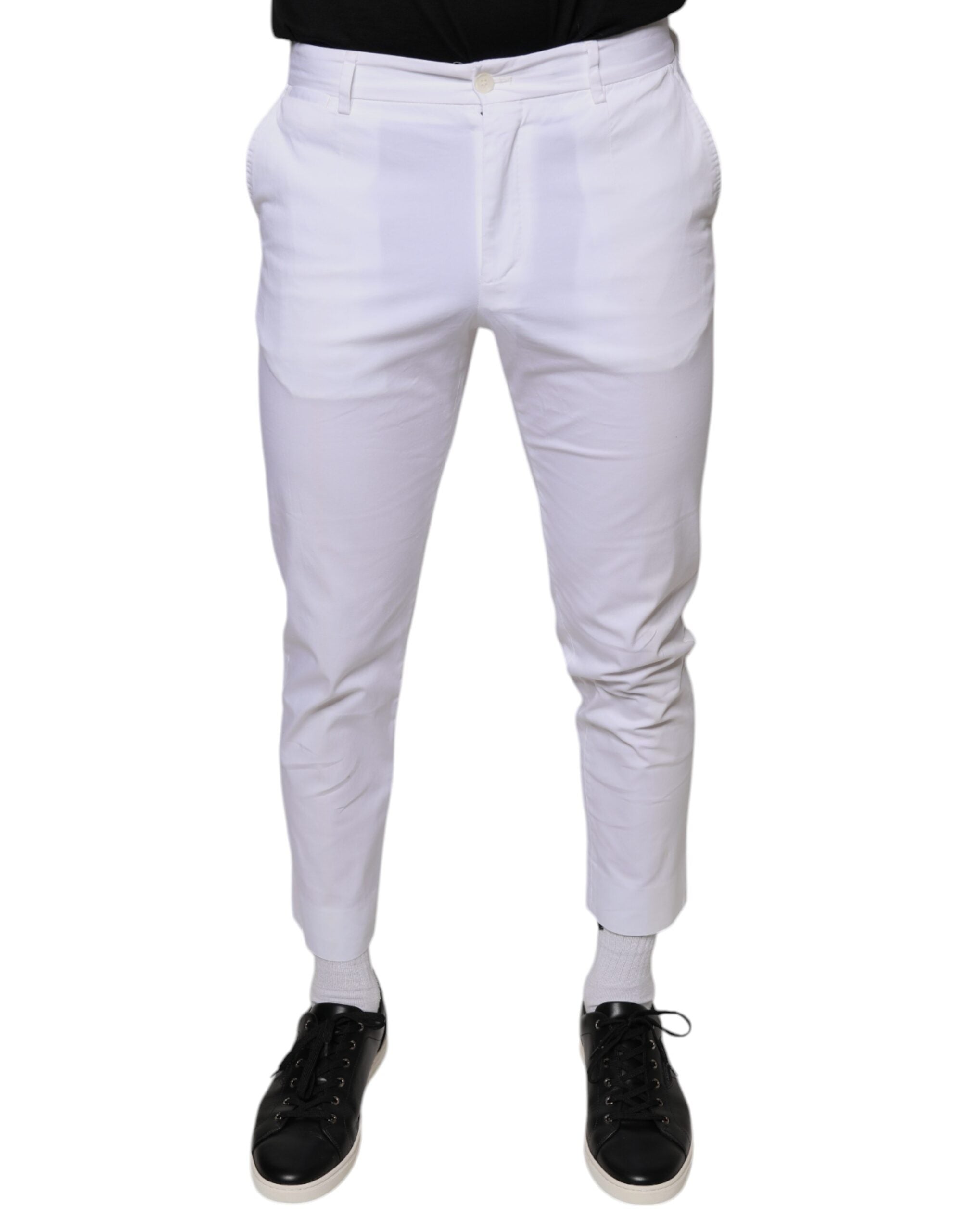 Pantalons slim en coton blanc de Dolce & Gabbana, style élégant pour femme, vue de face avec détails de couture.