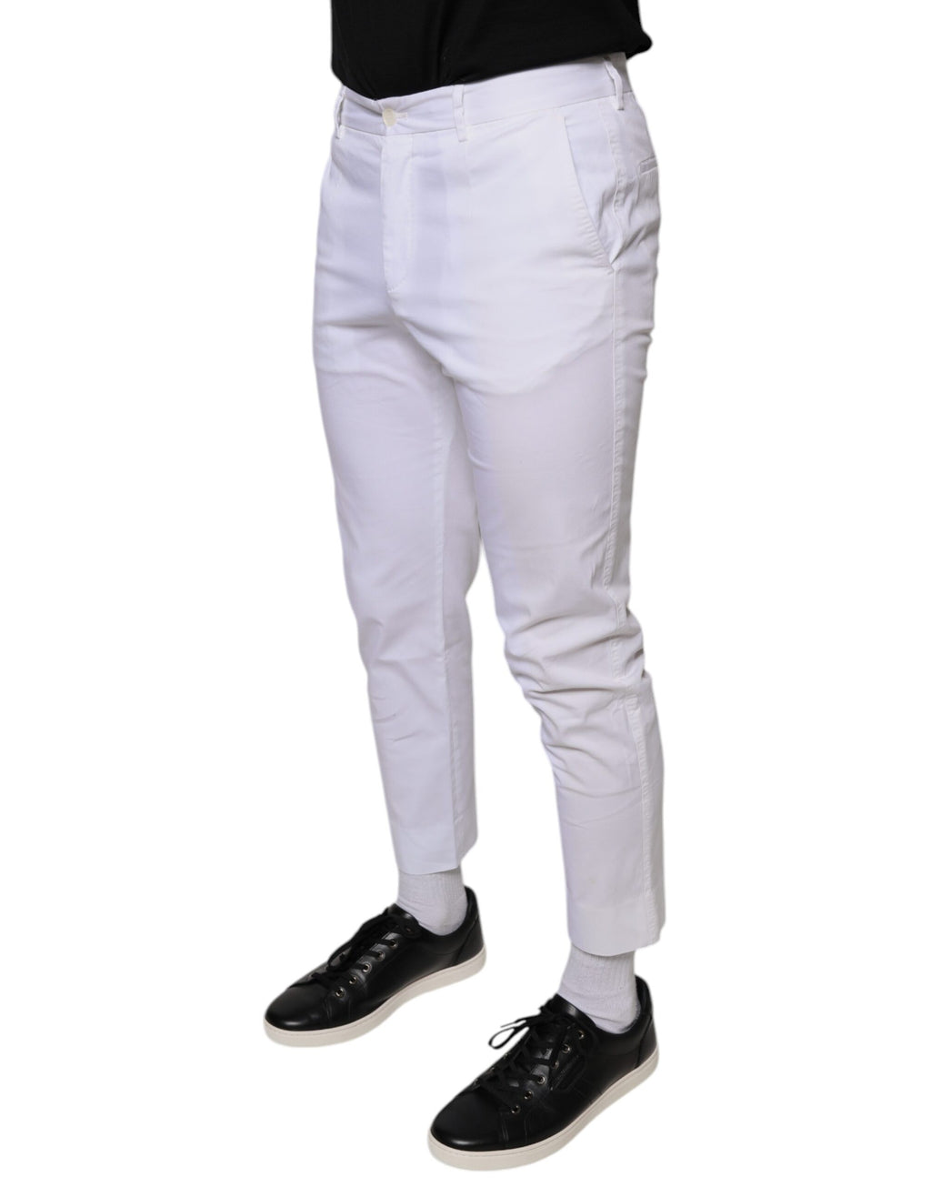 Pantalon slim blanc en coton de la marque Dolce & Gabbana, pantalon élégant pour femme.