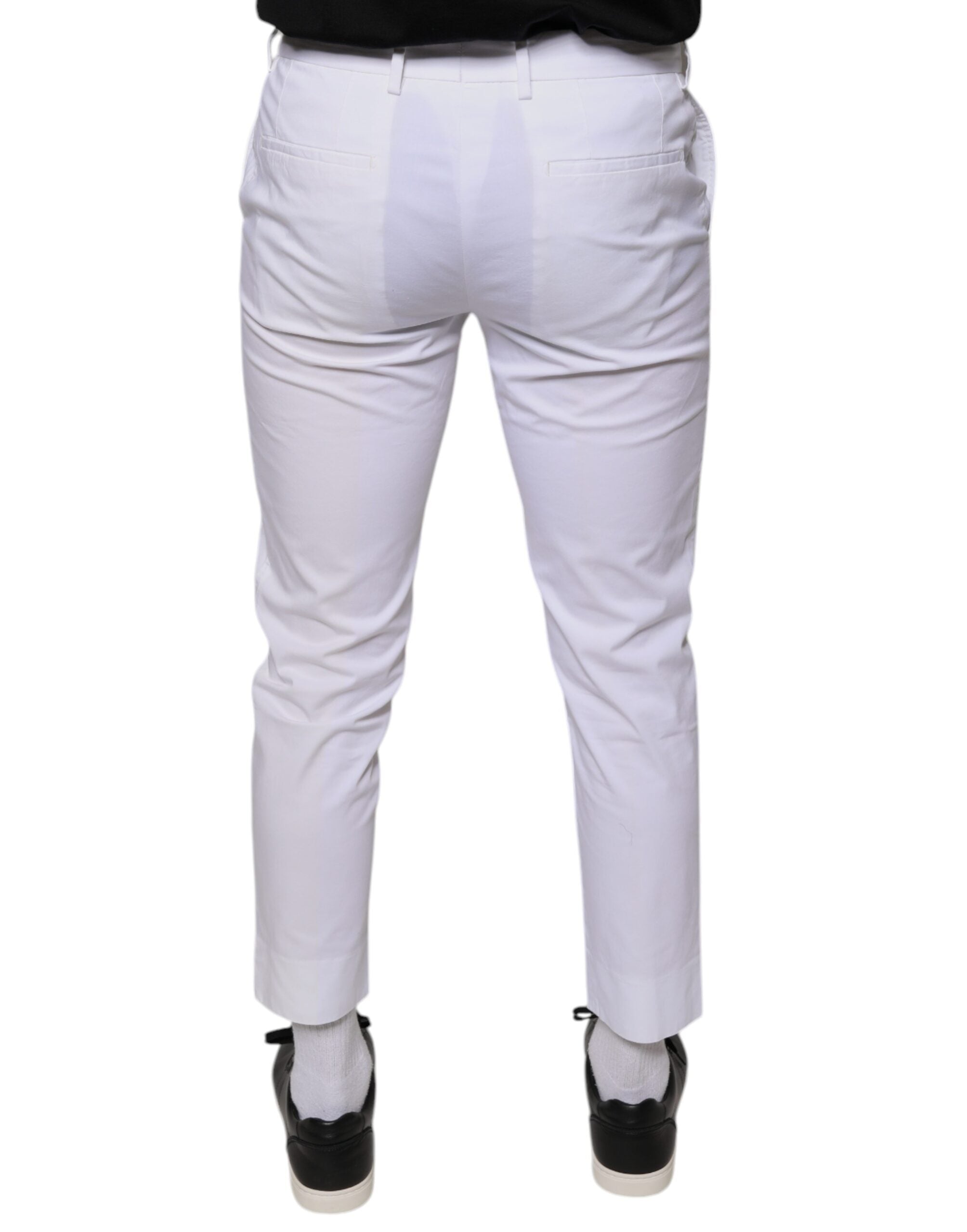 Pantalon blanc en coton Dolce & Gabbana, coupe skinny, pour femme, visible avec détails modernes et élégants.