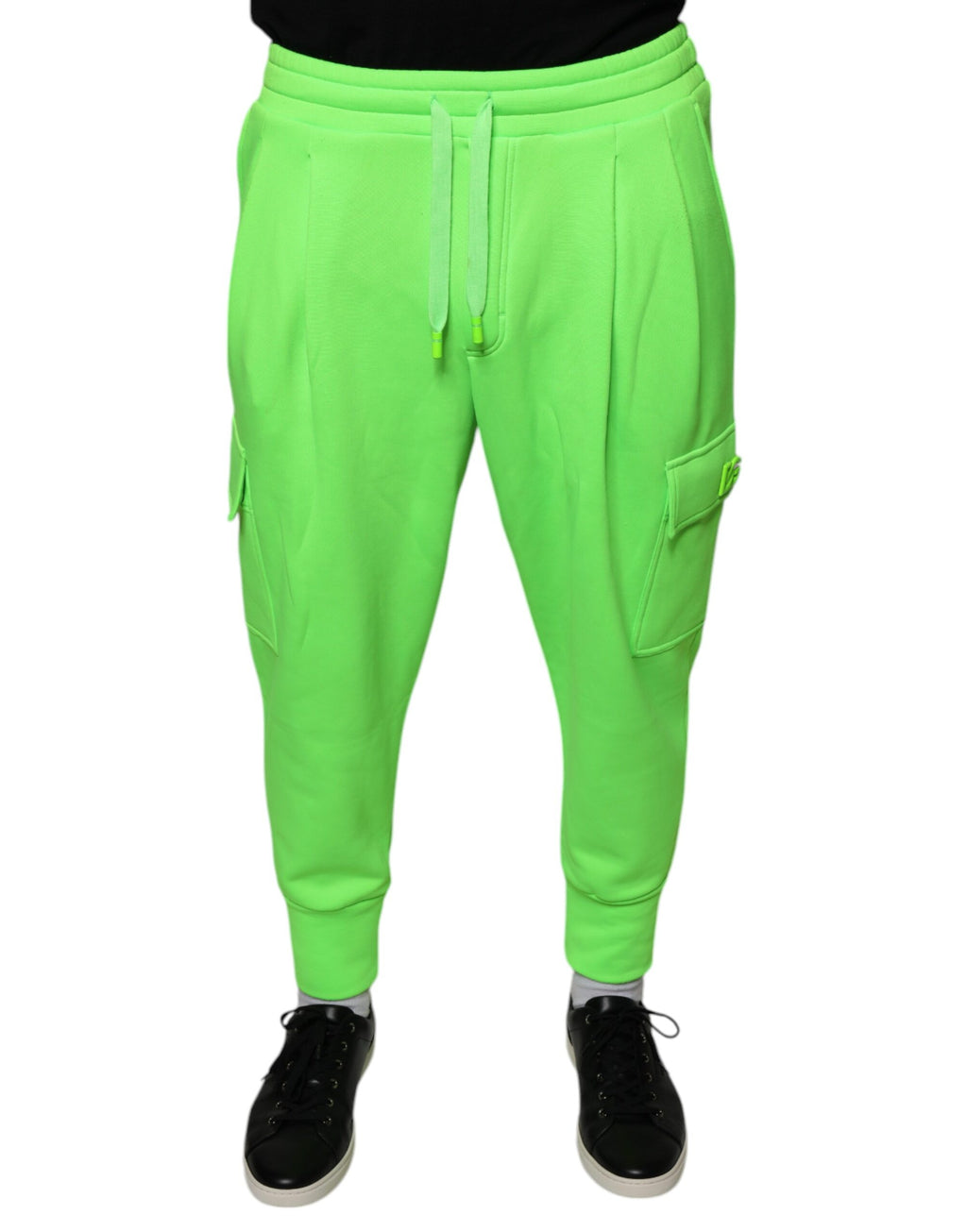 Pantalons joggers cargo en polyester vert néon Dolce & Gabbana, coupe décontractée avec poches latérales.