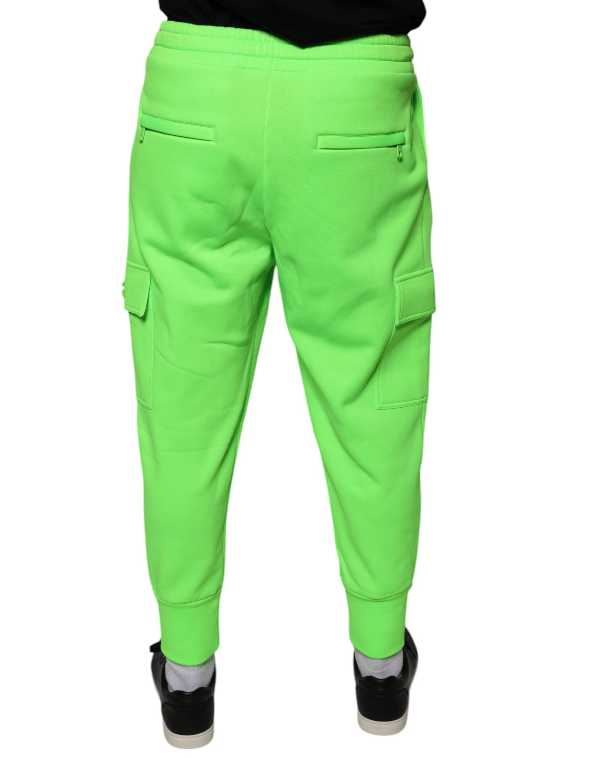 Pantalon cargo jogger en polyester vert néon Dolce & Gabbana, style décontracté avec poches et taille élastique.