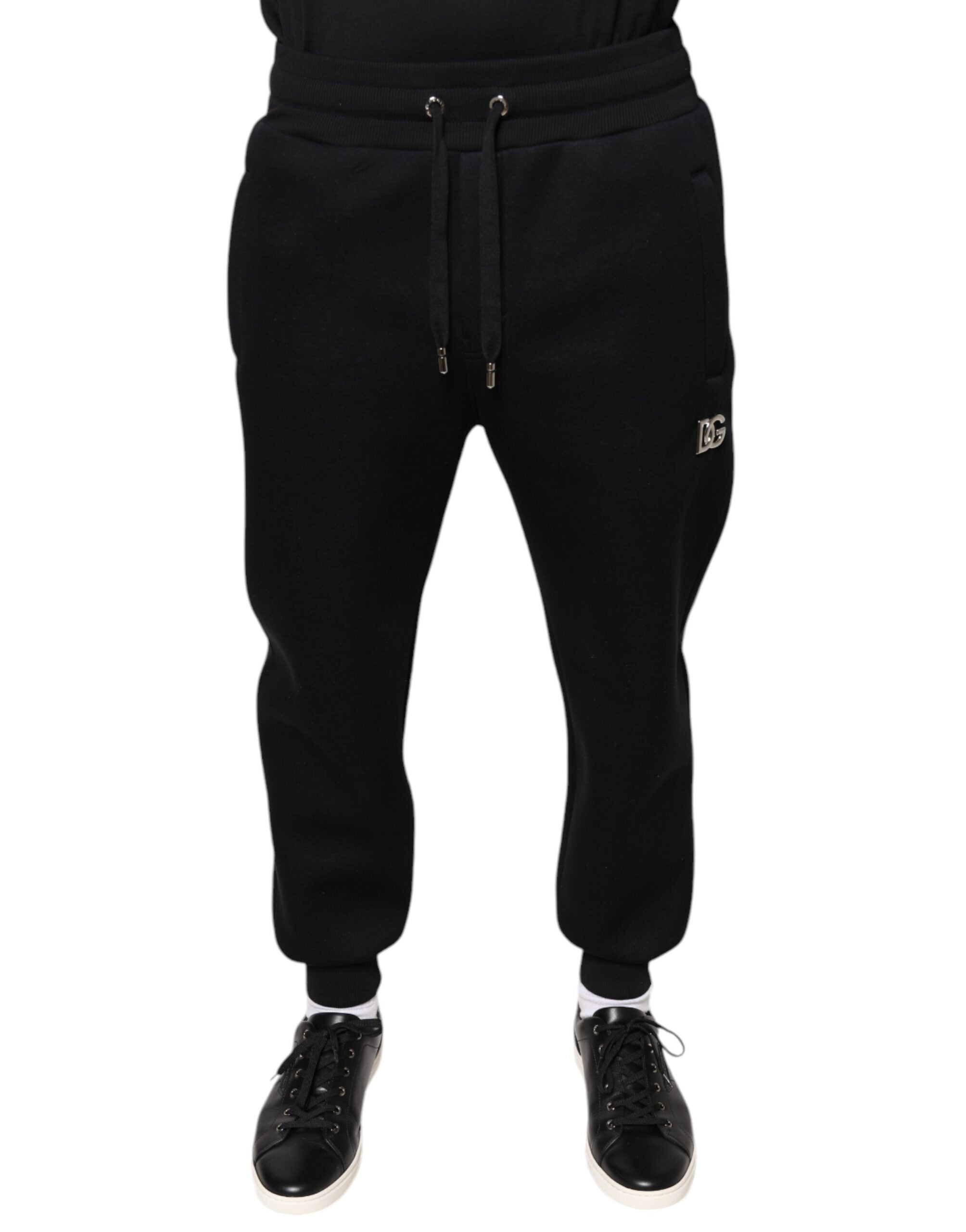Pantalon jogger homme Dolce & Gabbana noir en modal avec logo DG, style décontracté et confortable.
