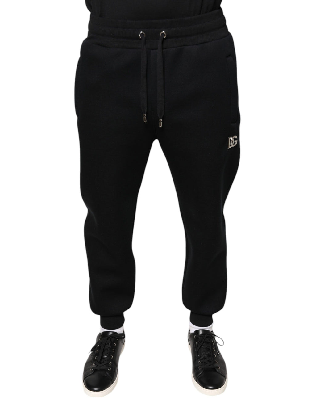 Joggeurs noirs Dolce & Gabbana en modal avec logo DG, avec ceinture élastique et poches latérales, pour homme.
