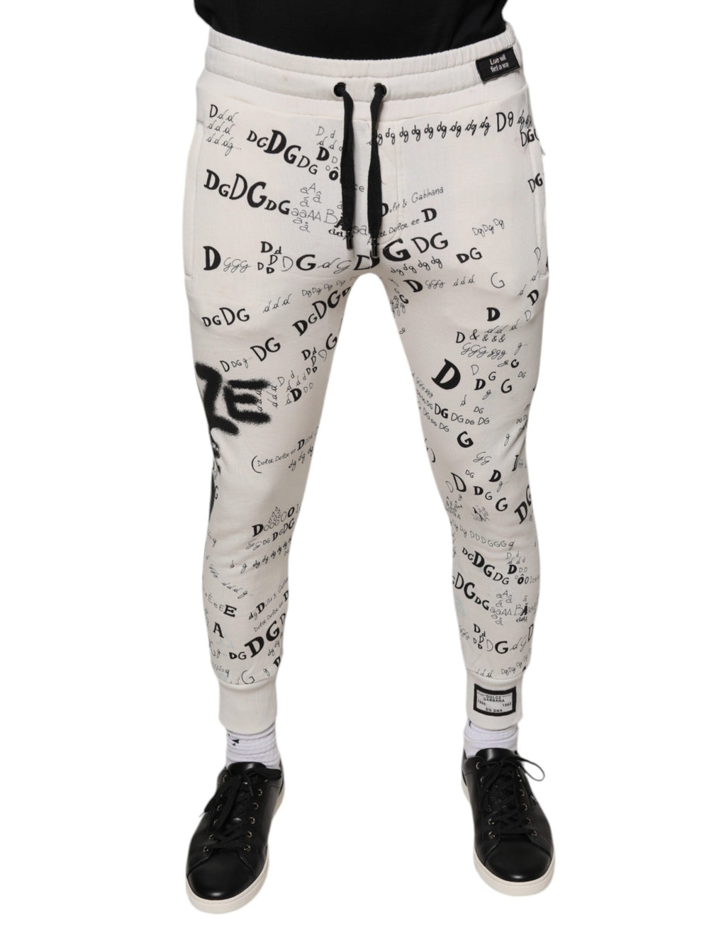 Pantalon de jogging en coton blanc imprimé de Dolce & Gabbana, style décontracté et confortable pour homme.