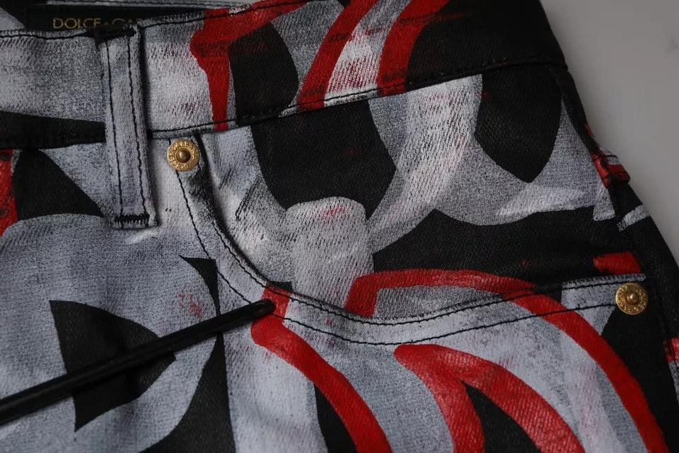 Jeans skinny en denim multicolore en coton Dolce & Gabbana avec monogramme visible sur l'image.