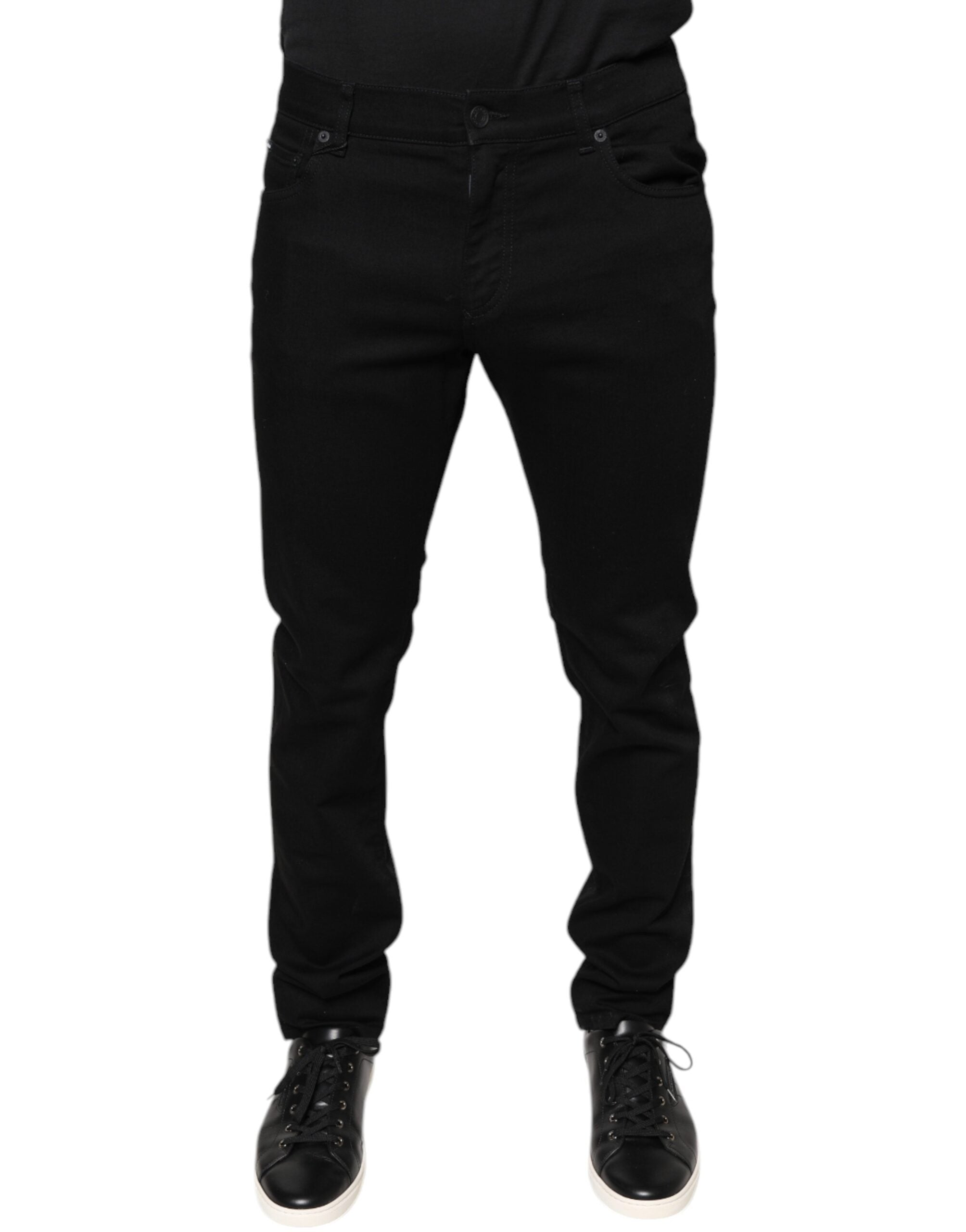 Jeans hommes skinny en coton stretch noir de Dolce & Gabbana, coupe ajustée et détails classiques.