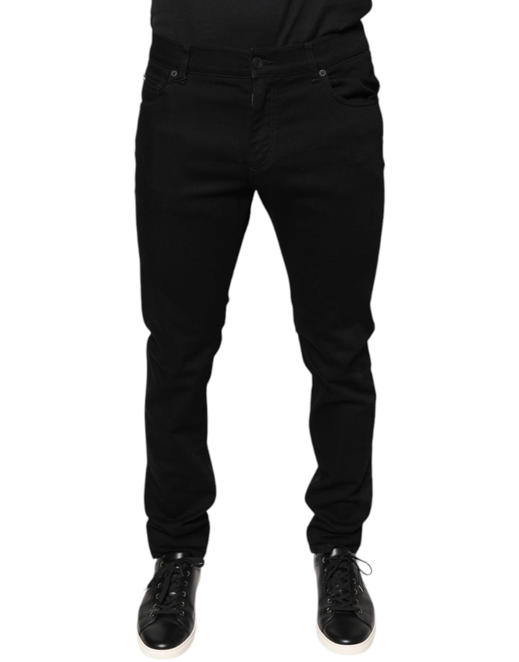 Jeans slim en coton stretch noir de Dolce & Gabbana pour homme, coupe ajustée et style décontracté.