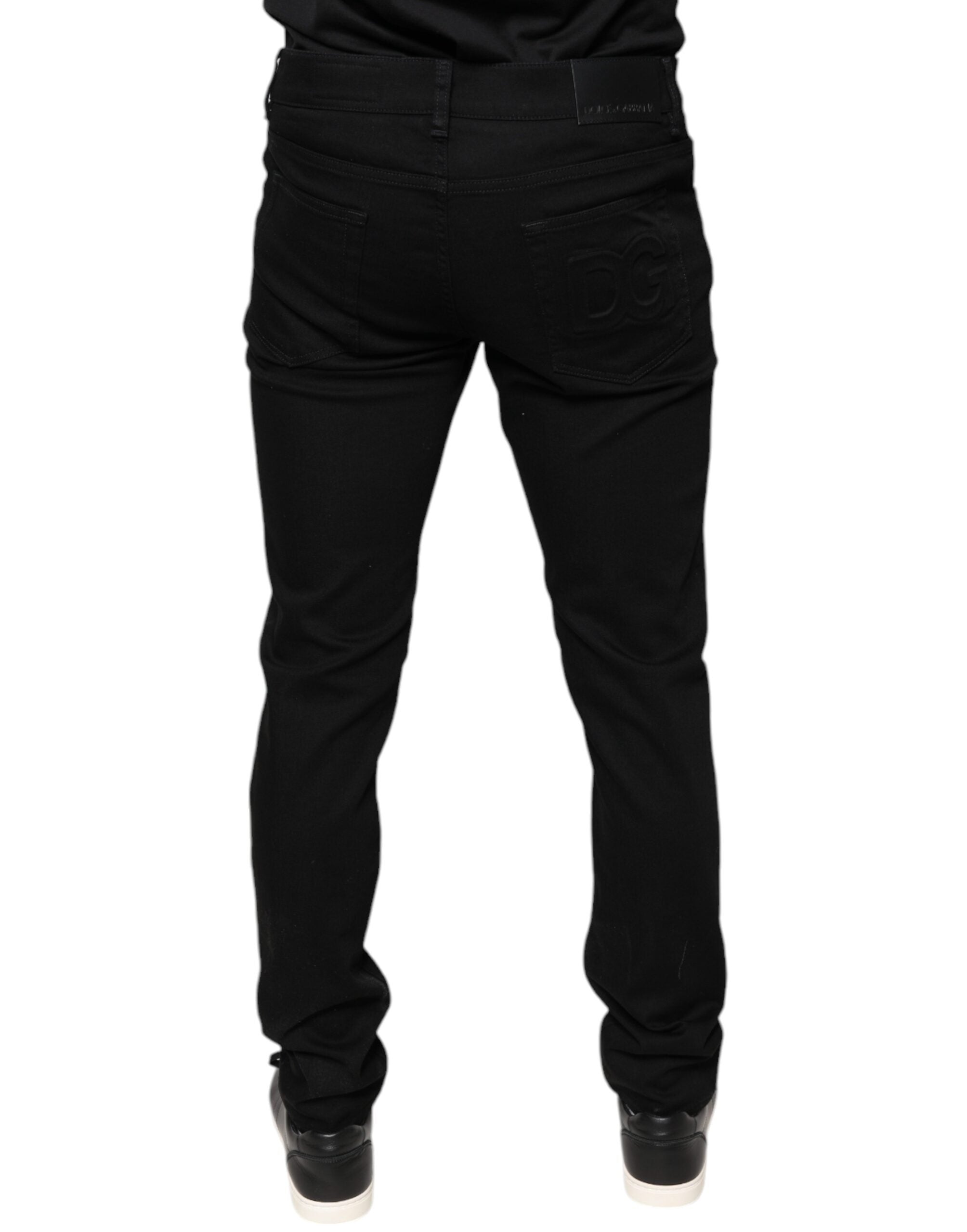 Jeans homme Dolce & Gabbana en coton stretch noir, coupe skinny, denim élégant et ajusté.