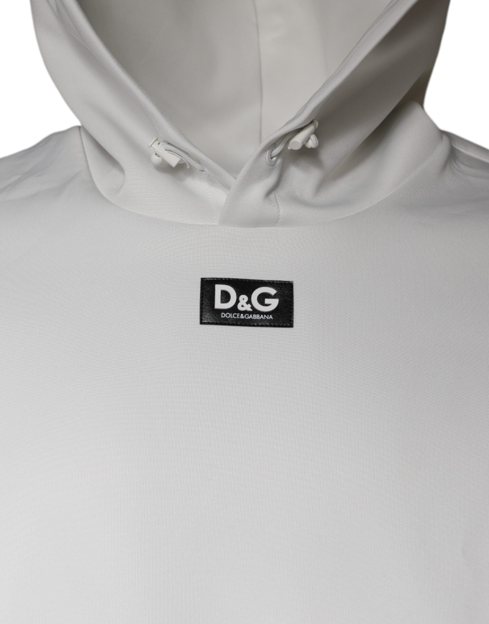 Sweat à capuche blanc pour homme Dolce & Gabbana avec logo D&G visible, en coton confortable, mode décontractée élégante.