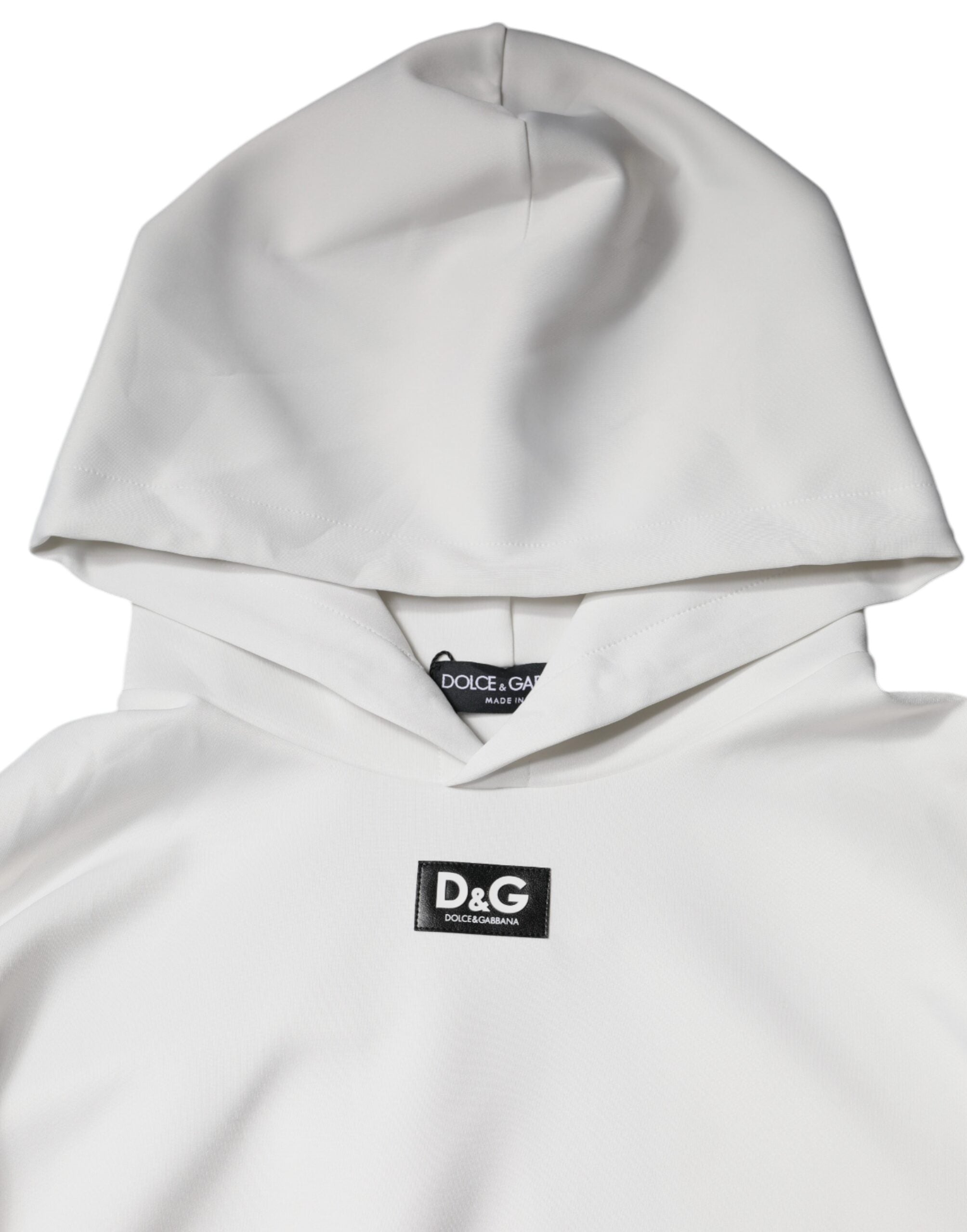 Sweatshirt à capuche blanc Dolce & Gabbana avec logo D&G, pull pour homme en coton, style décontracté.