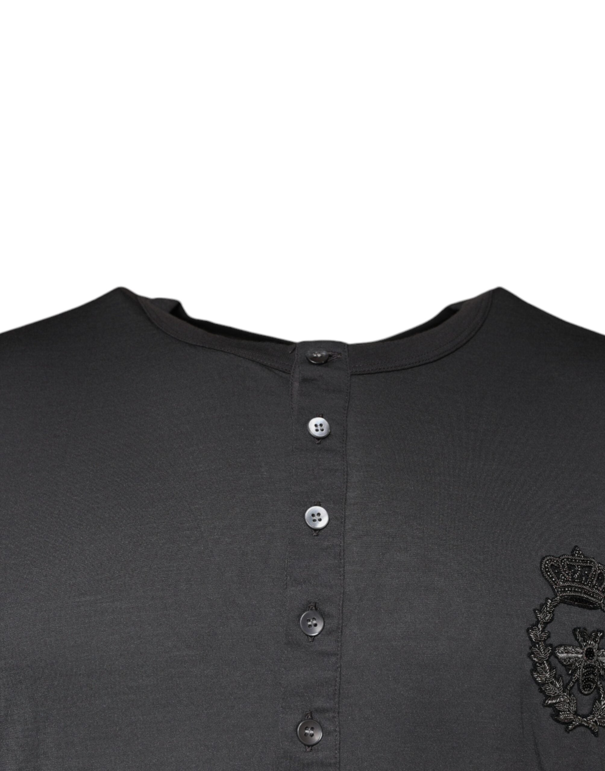 Pull en maille gris Dolce & Gabbana avec broderie couronne d'abeille, détails élégants et design sophistiqué.