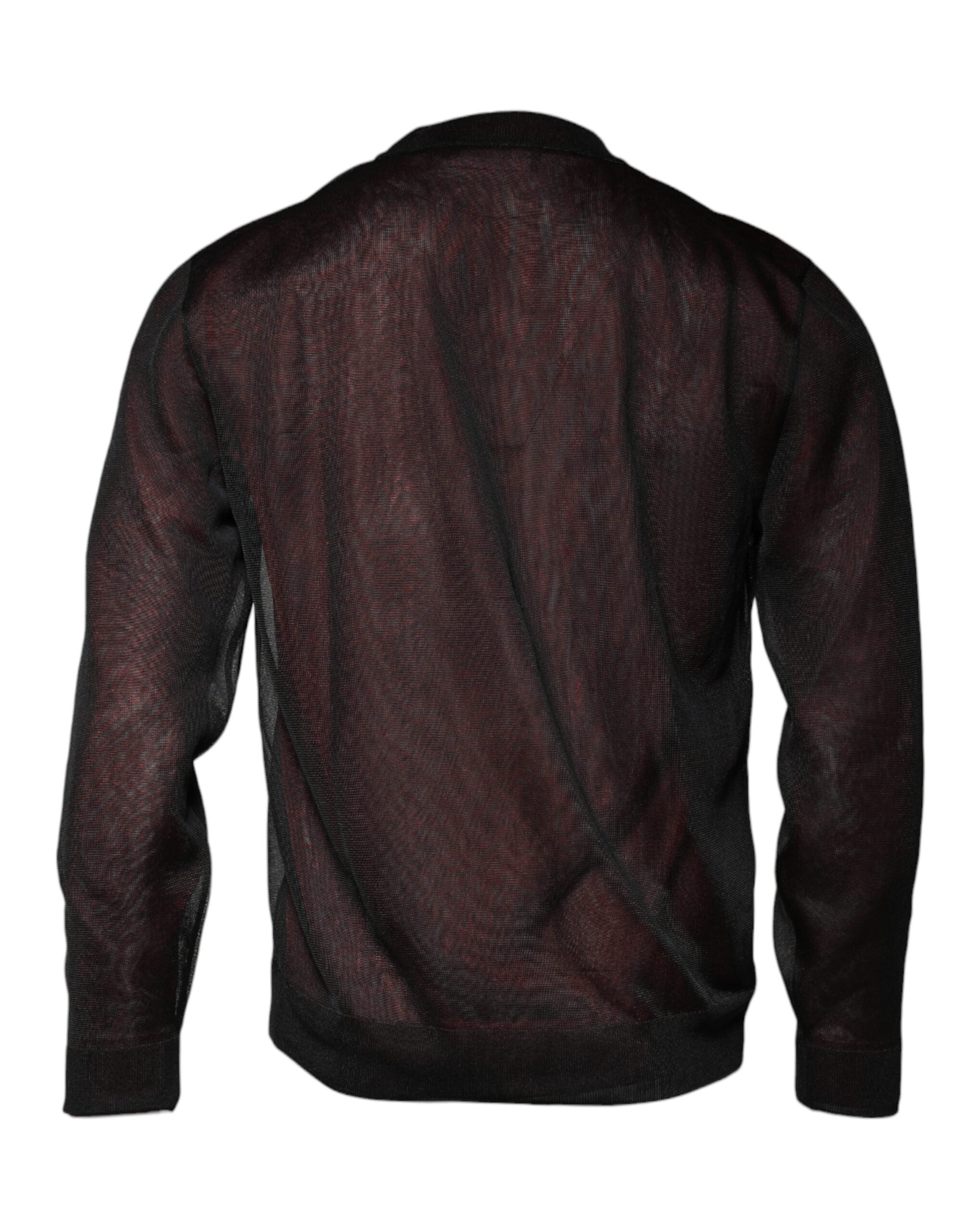 Pull-over en polyester bordeaux Dolce & Gabbana avec col rond, douceur et style élégant visible sur l'image.