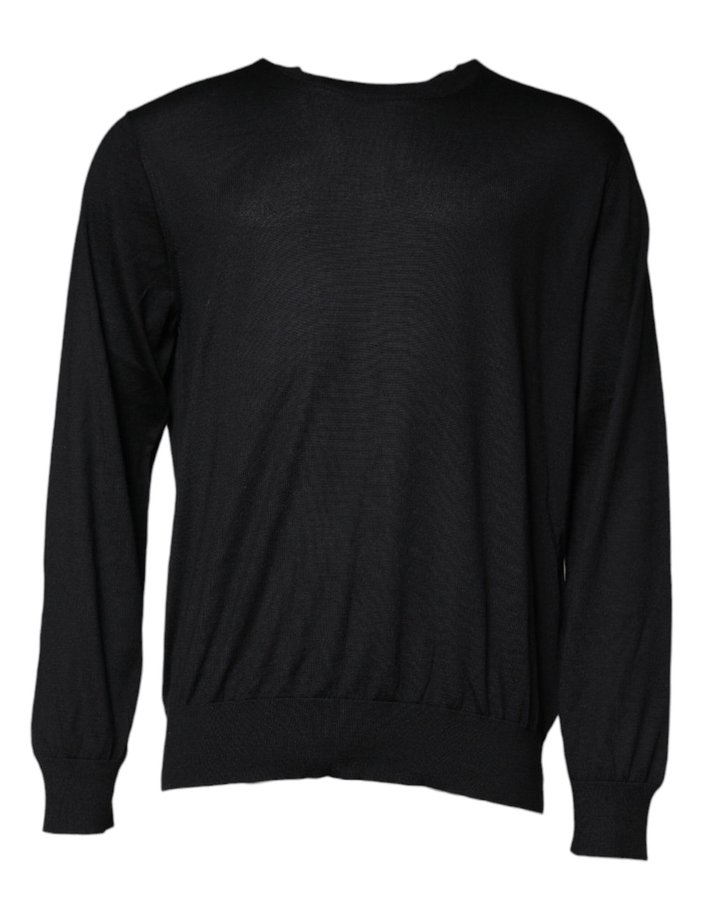 Pull noir en cachemire Dolce & Gabbana avec col rond, visible détails du tissu doux et texture élégante.