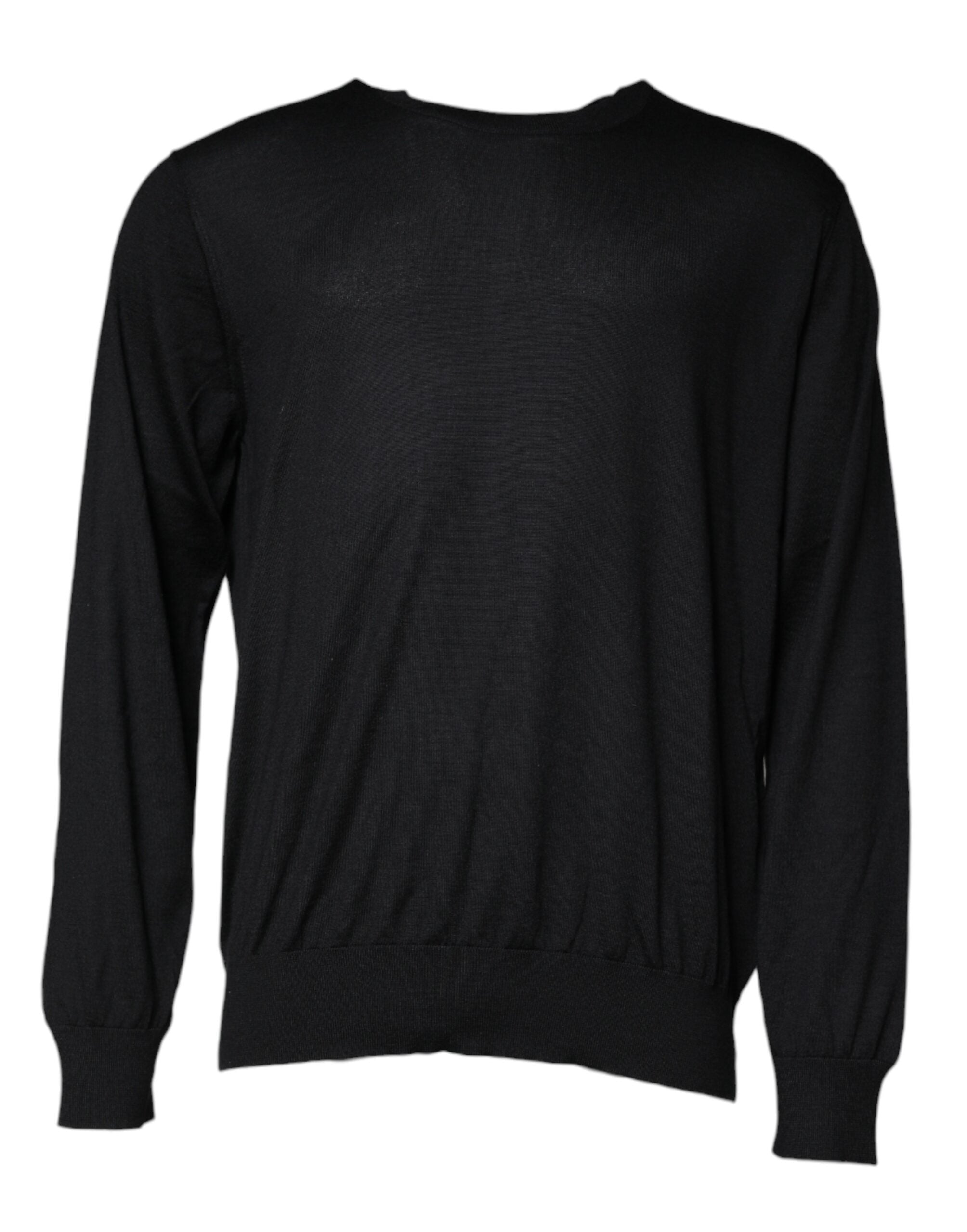 Pull noir en cachemire Dolce & Gabbana avec col rond, visible détails du tissu doux et texture élégante.