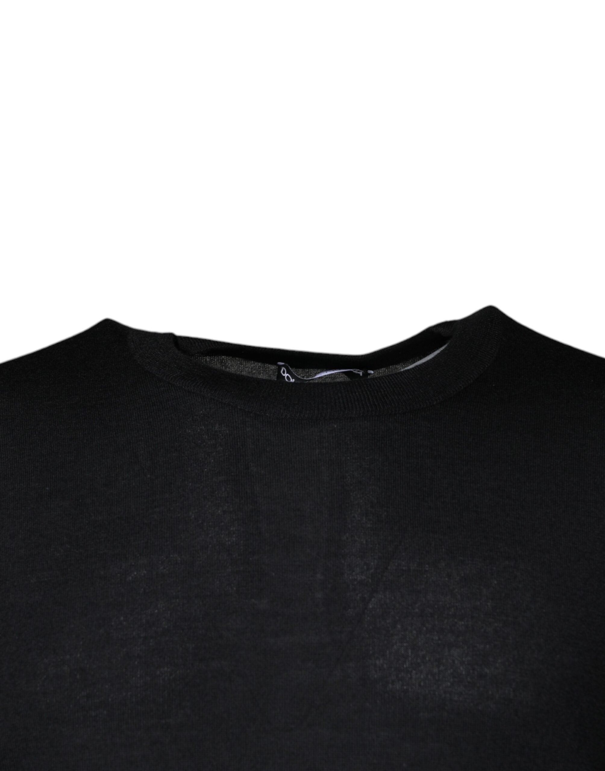 Pull-over homme en cachemire noir Dolce & Gabbana, col rond, style élégant et confortable, visible en détail dans l'image.