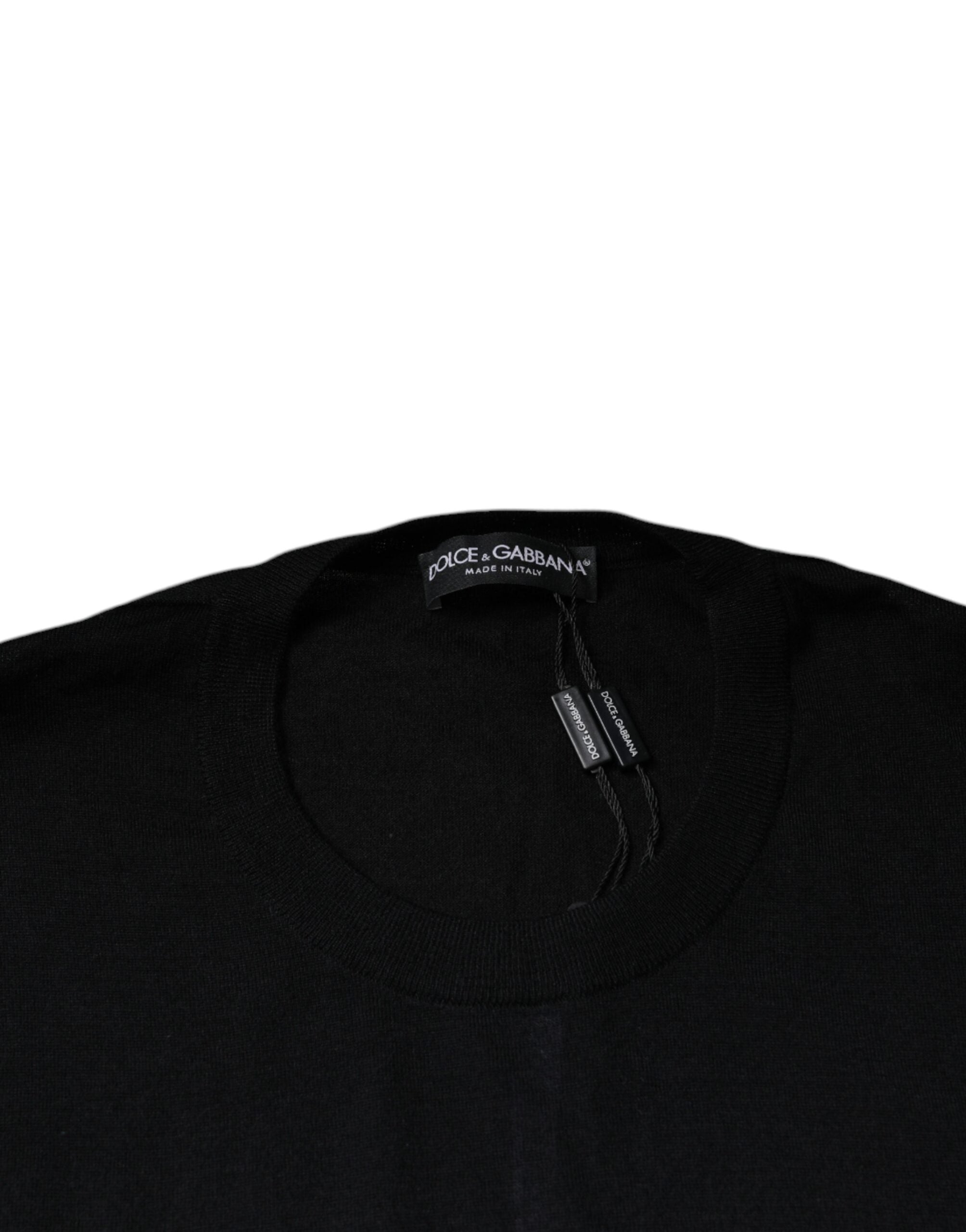 Pull-over homme en cachemire noir Dolce & Gabbana avec col rond, douceur et élégance pour un look raffiné.