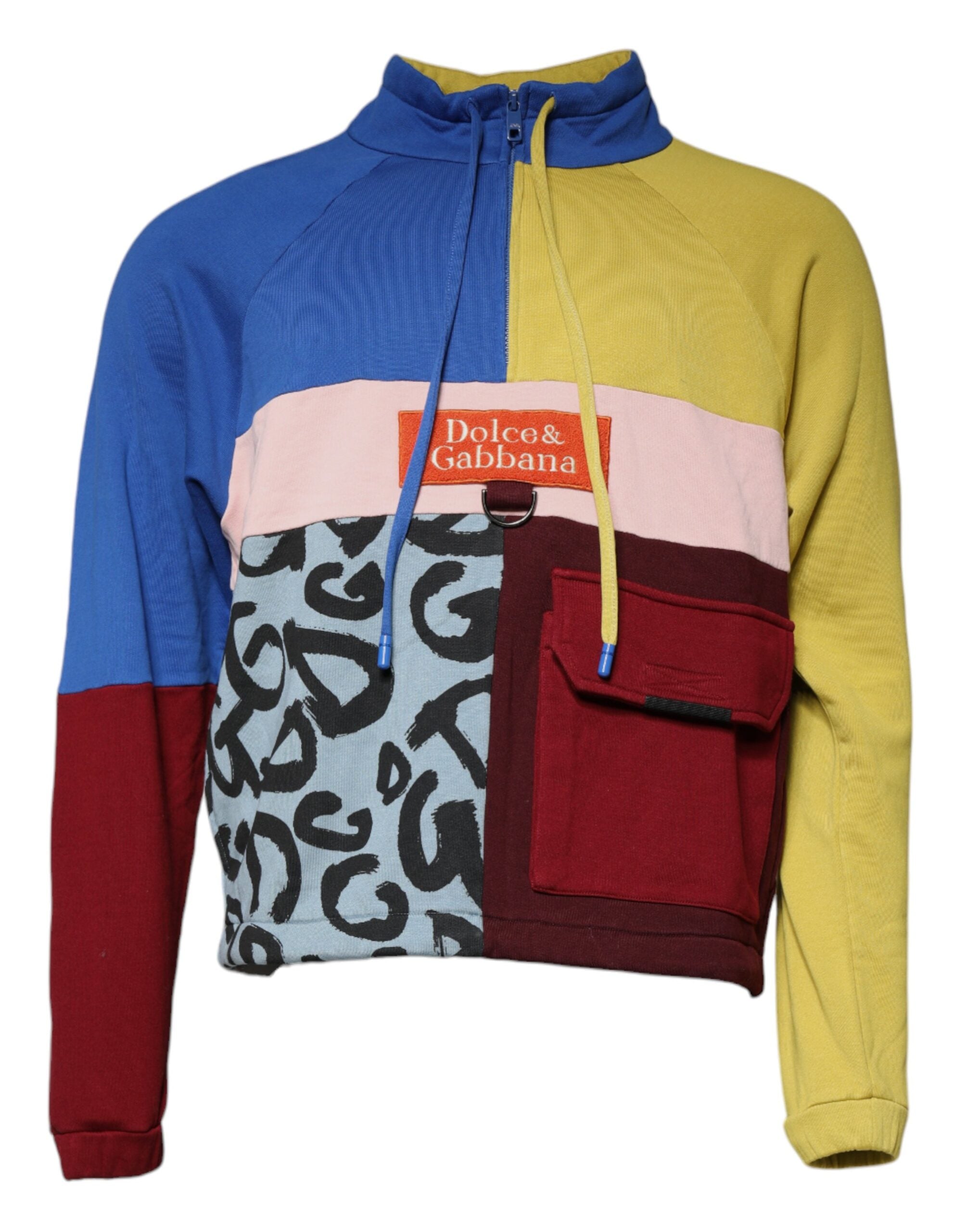 Sweatshirt homme Dolce & Gabbana à patchwork multicolore, sweat à capuche avec motifs colorés et design tendance.