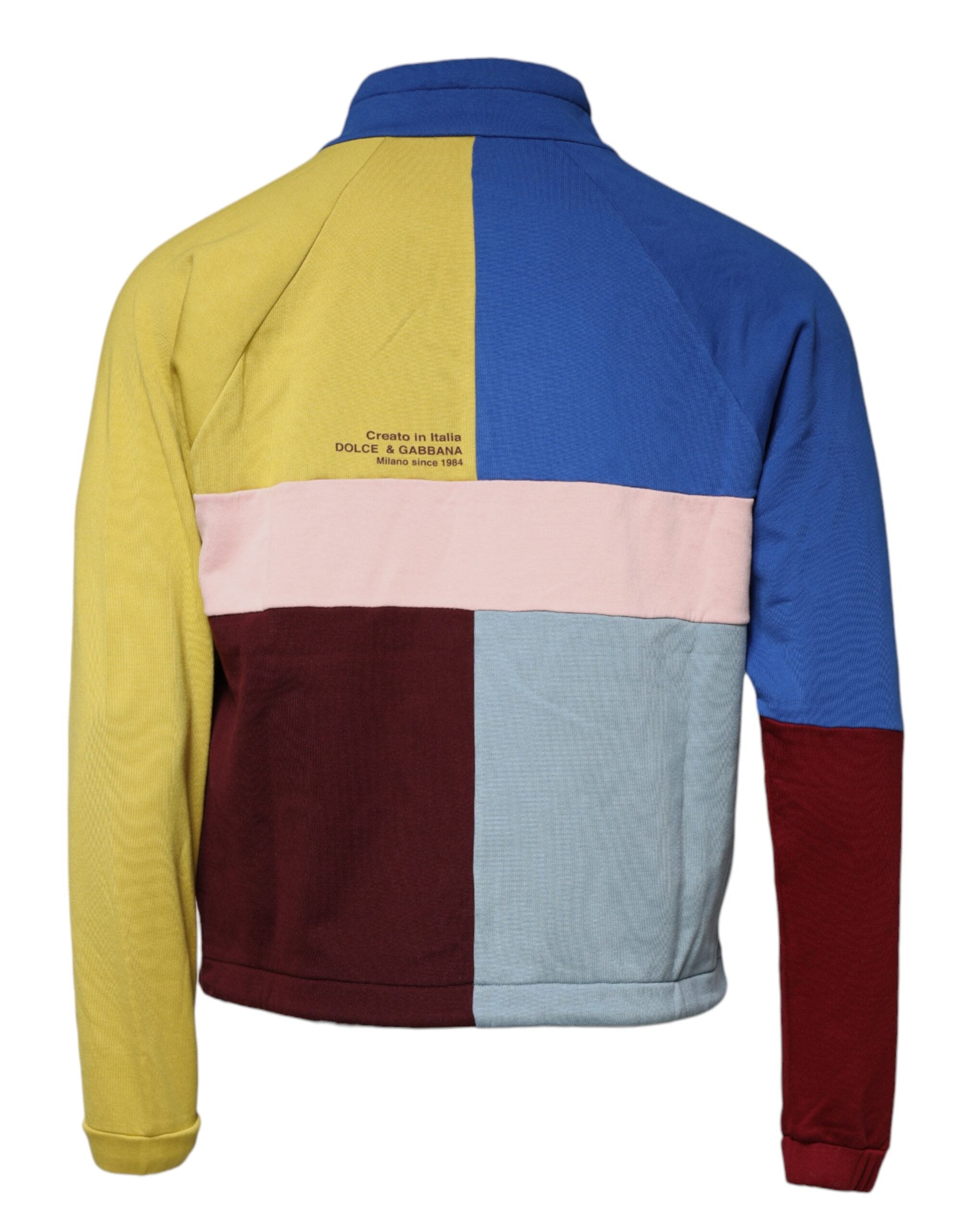 Sweatshirt homme Dolce & Gabbana en patchwork multicolore, pull décontracté avec motifs colorés et logo de la marque.