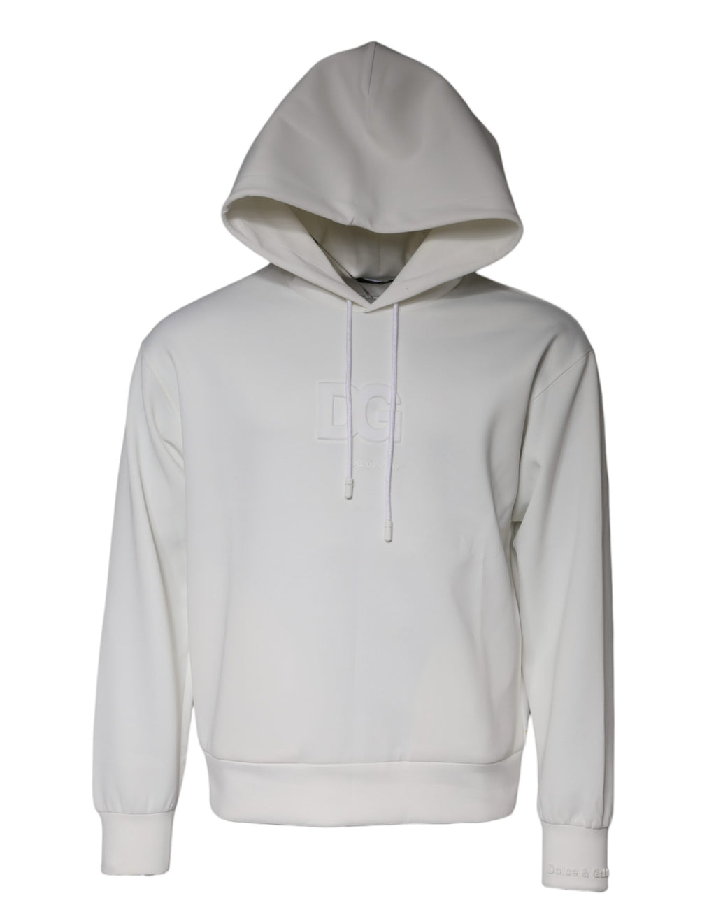 Sweat à capuche blanc Dolce & Gabbana avec logo DG, pull pour homme, en coton, visible avec capuche et manches longues.