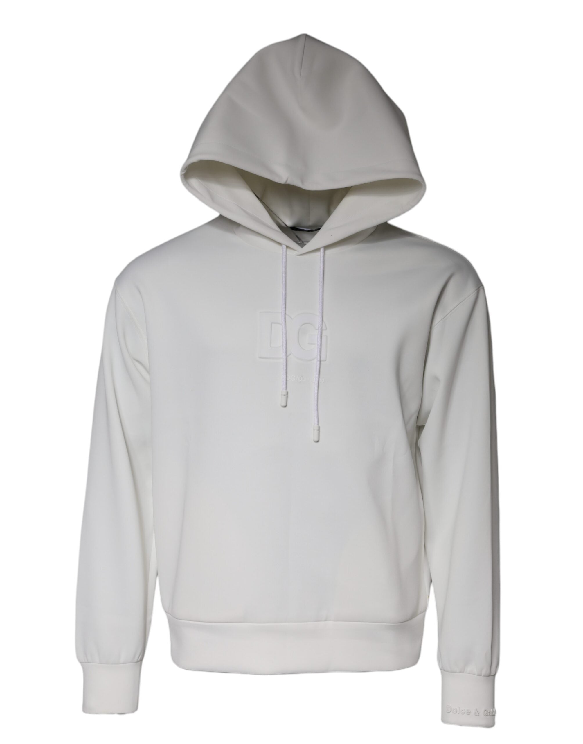 Sweat à capuche blanc pour homme Dolce & Gabbana avec logo DG visible sur la poitrine. Style décontracté et moderne.