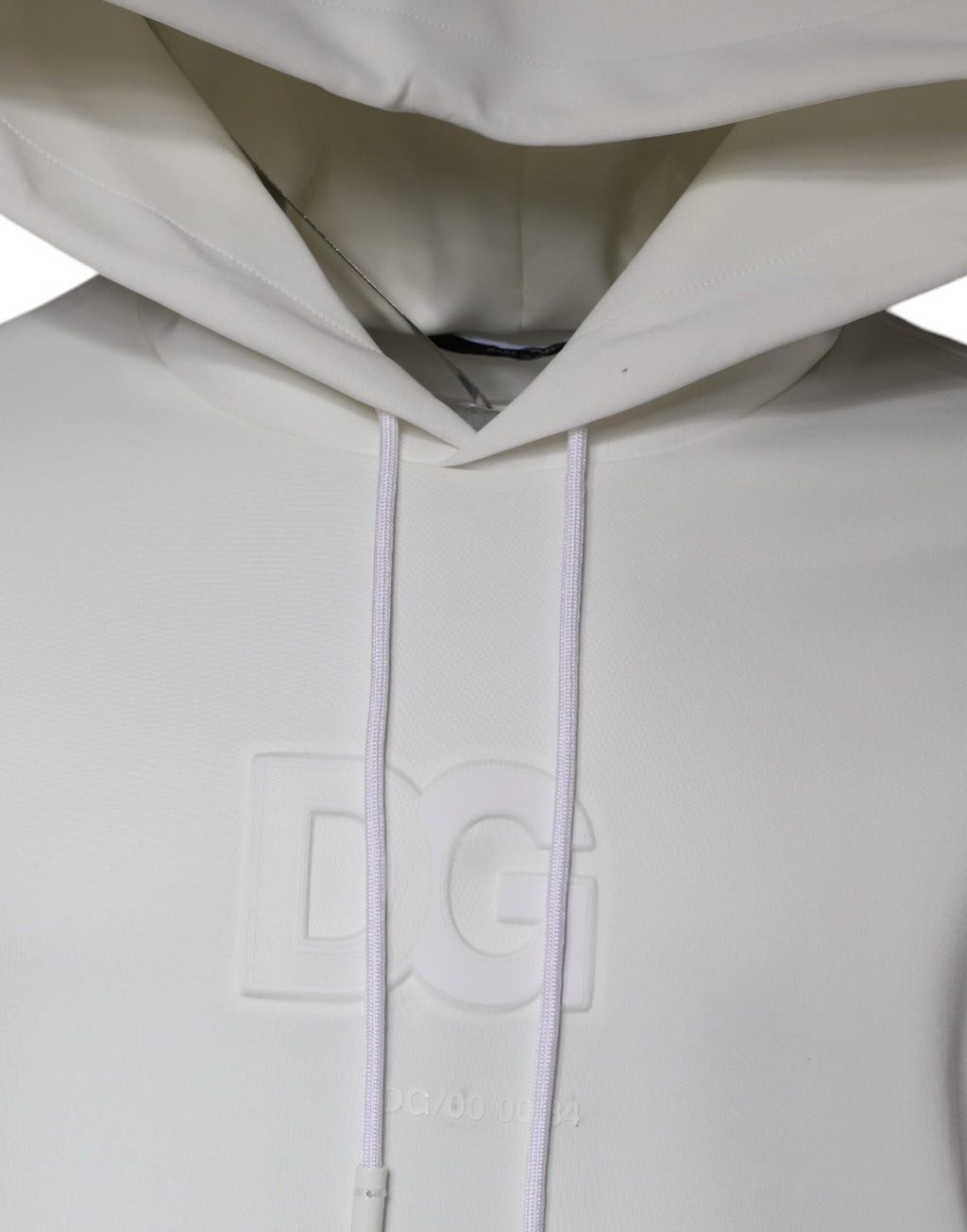 Sweat à capuche blanc Dolce & Gabbana avec logo DG, pull pour homme, vue de face sur fond neutre.
