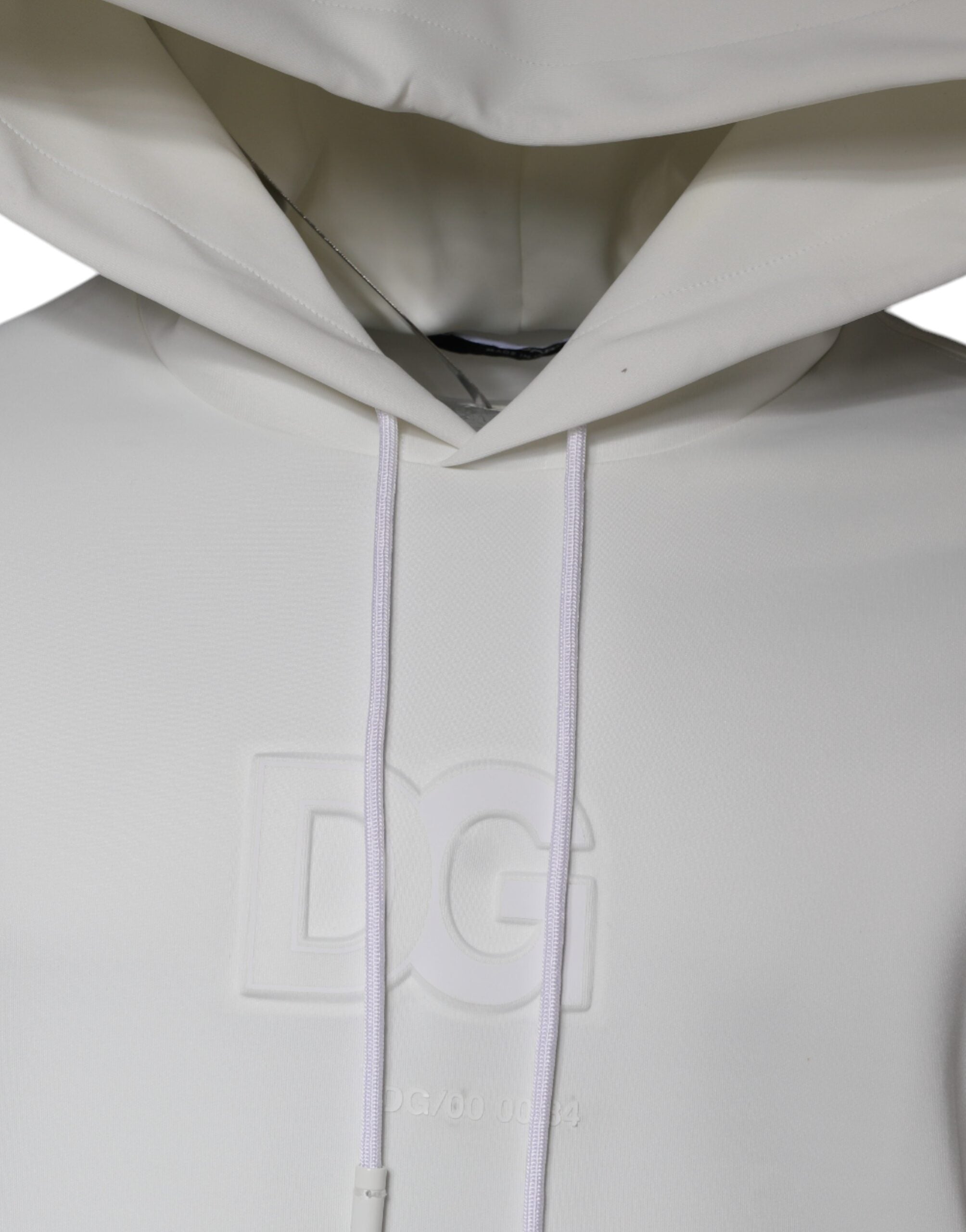 Sweat à capuche blanc Dolce & Gabbana avec logo DG, pull pour homme, vue de face sur fond neutre.