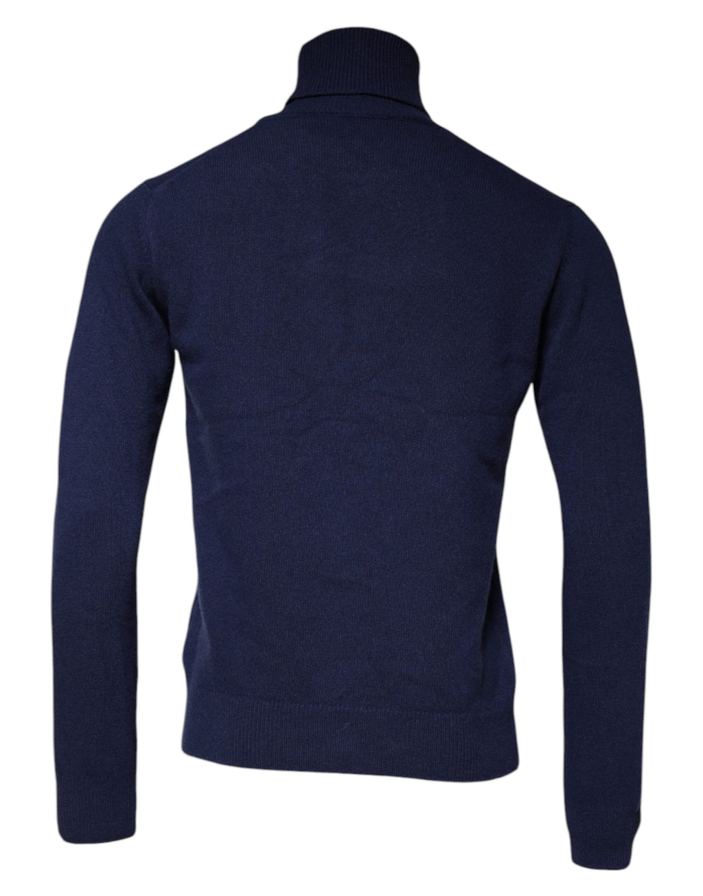 Pull en laine bleu Dolce & Gabbana à col roulé, texture tricotée, vue de face.