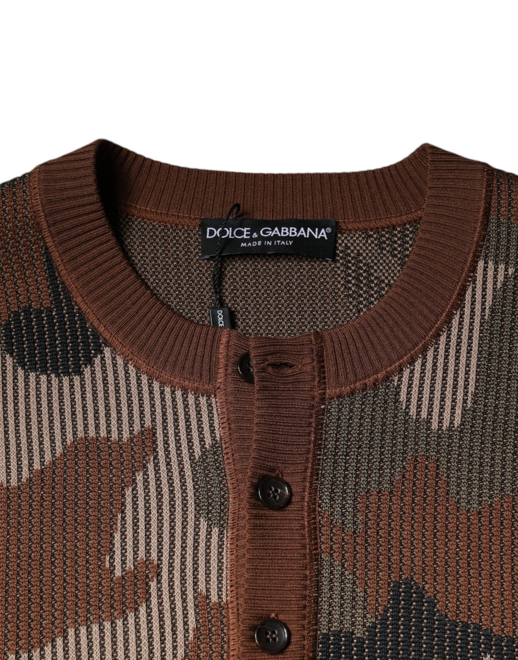 Pull à manches longues Dolce & Gabbana camouflage multicolore pour homme, motif tendance et style décontracté.