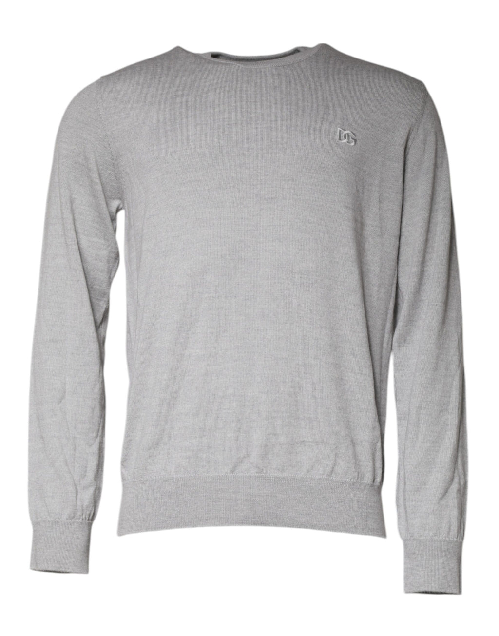 Pull en laine gris clair Dolce & Gabbana, col rond, style décontracté et élégant, visible sur l'image.