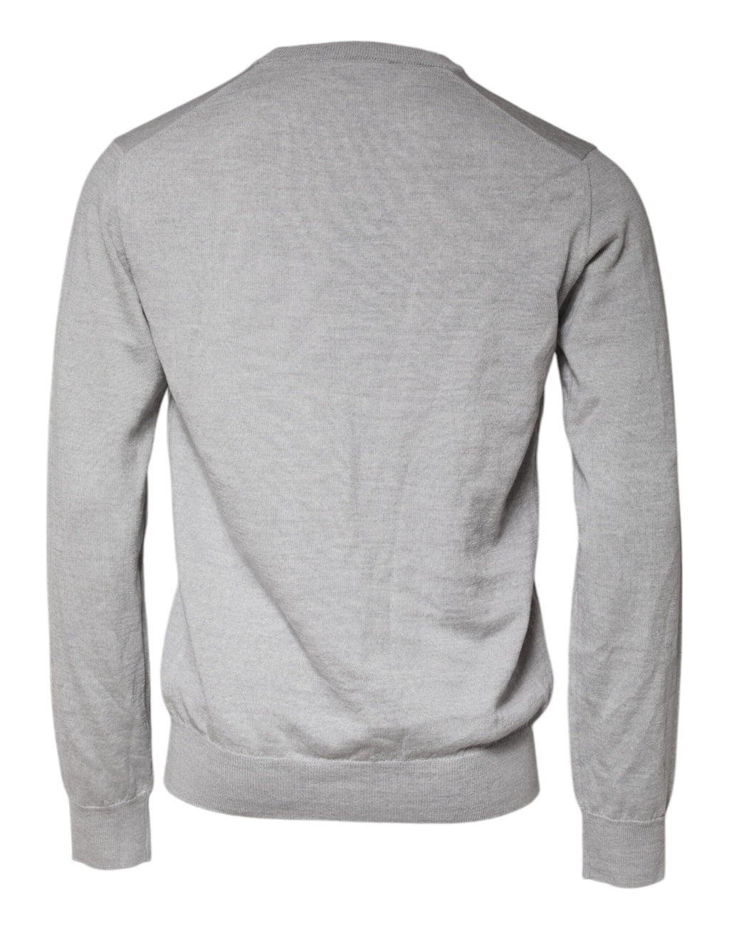 Pull en laine gris clair Dolce & Gabbana à col rond avec finition soignée, porté sur un mannequin.