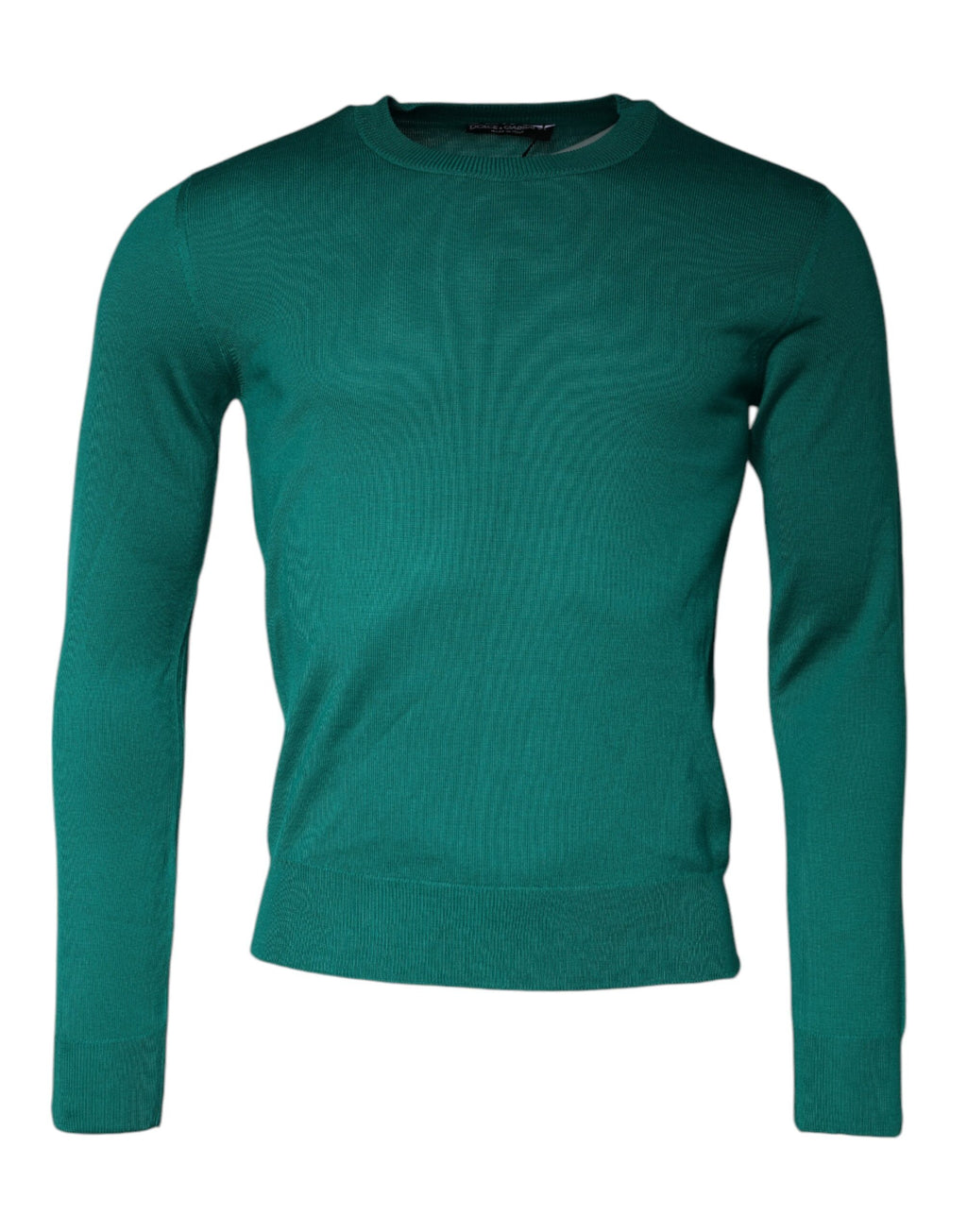 Pull en laine vert Dolce & Gabbana à col rond, sweater chaud et élégant, avec un style classique et sophistiqué.