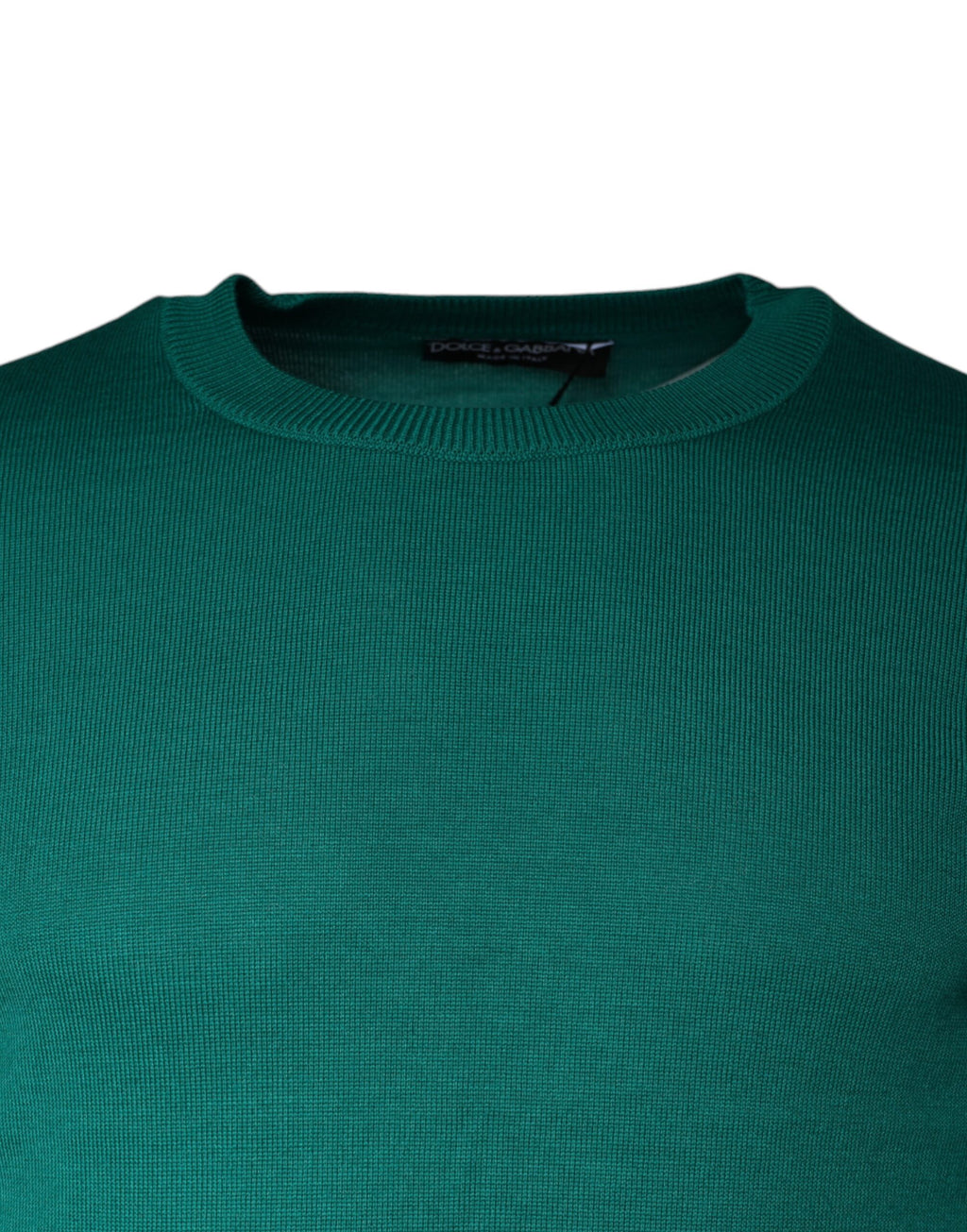Pull à col rond en laine verte de Dolce & Gabbana, pull-over élégant avec finition côtelée, pour homme ou femme.