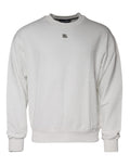 Pull noir en coton avec logo blanc Dolce & Gabbana, col rond et style décontracté.